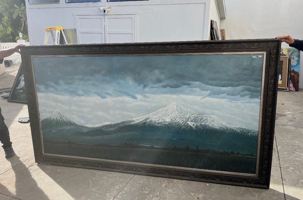 Large Framed Realism Painting Mountain Ararat Landscape Nature Single Piece Art
