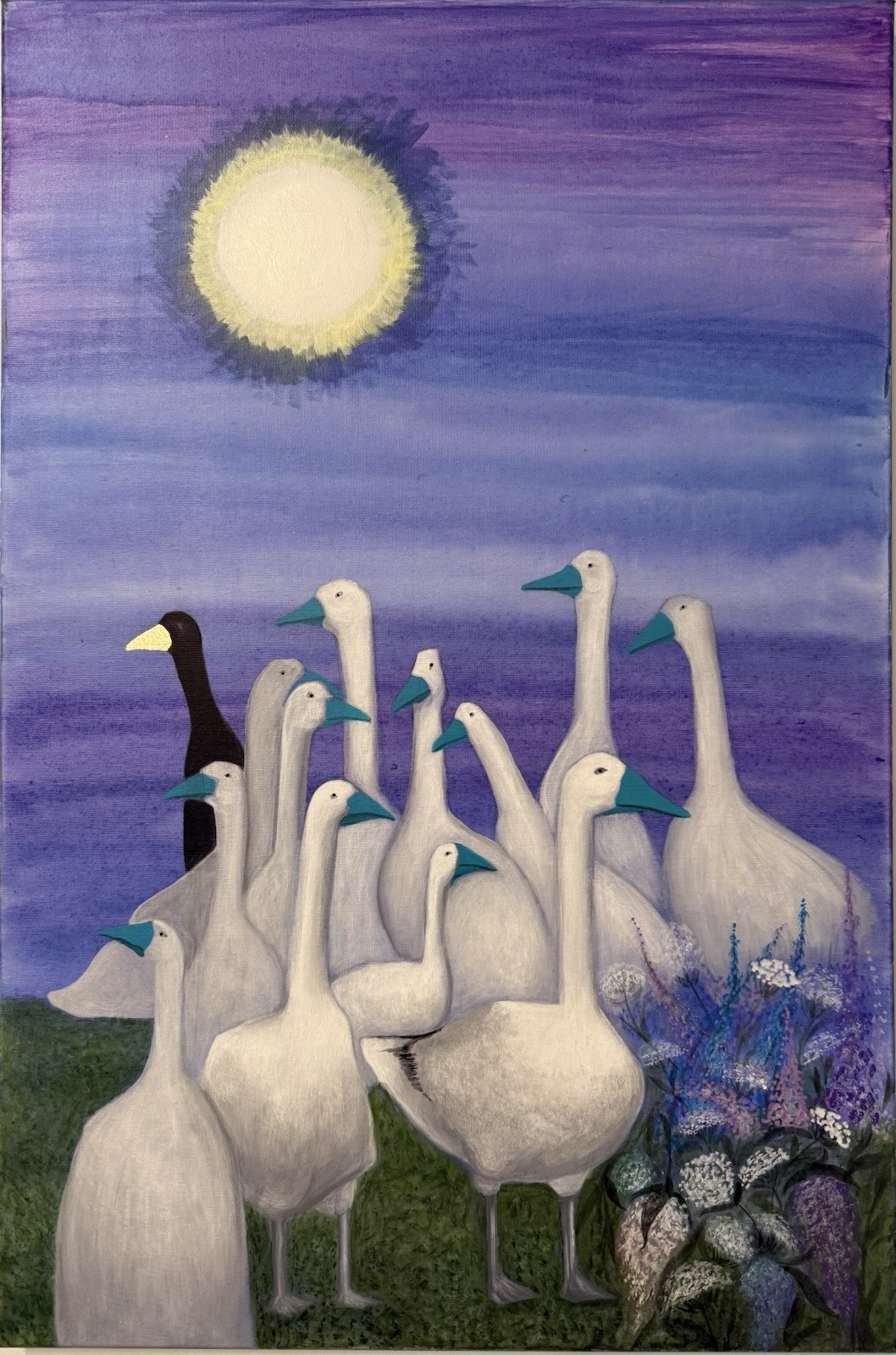 Geese Painting Original Acrylic Golden Beak Hand-Painted Duck By Irin Zhu