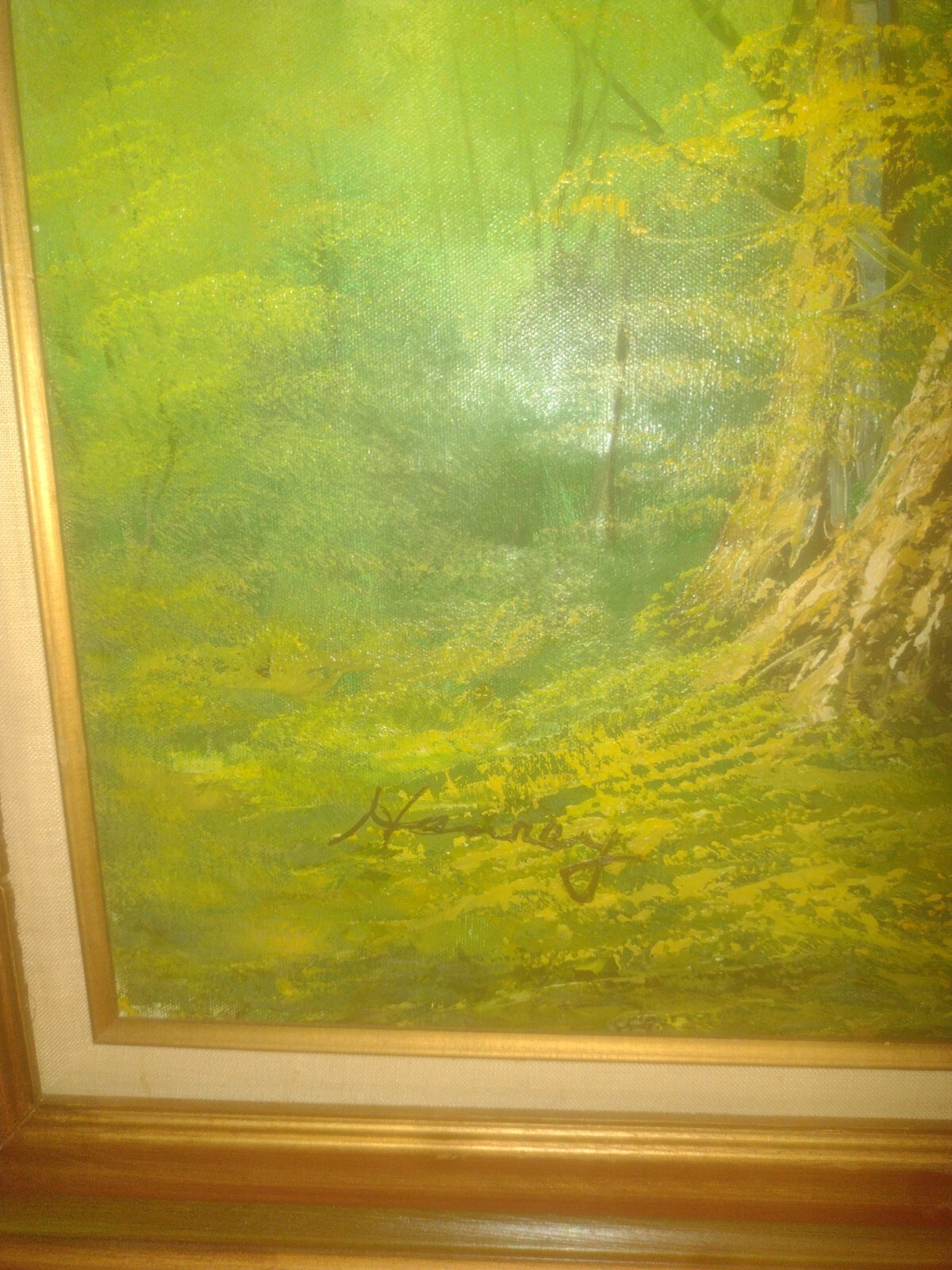 Large Wooded Lake Landscape Painting Signed Hanrey’