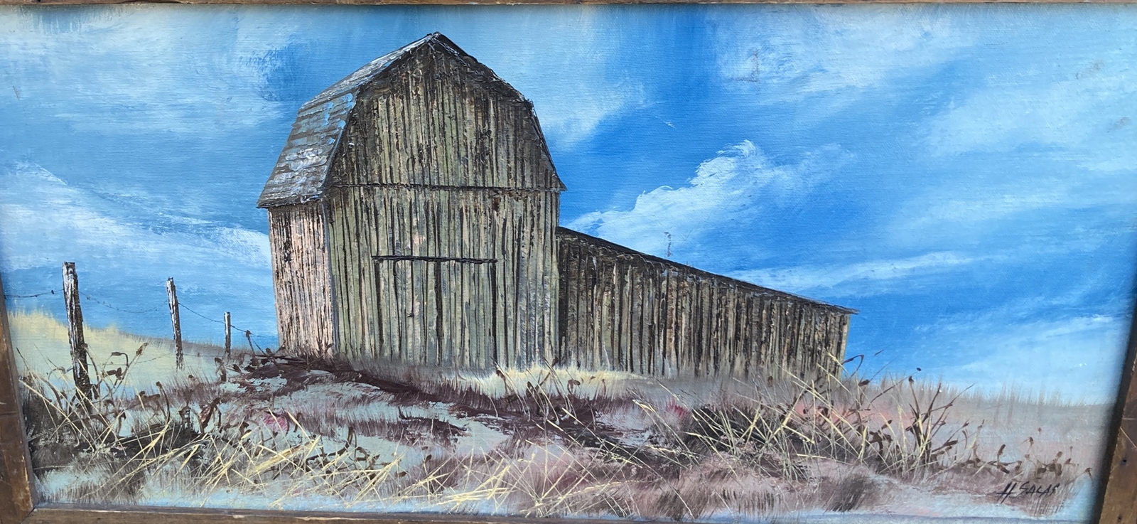 1973 Listed Artist Hector Salas Oil Canvas Painting Rural America Burn Landscape