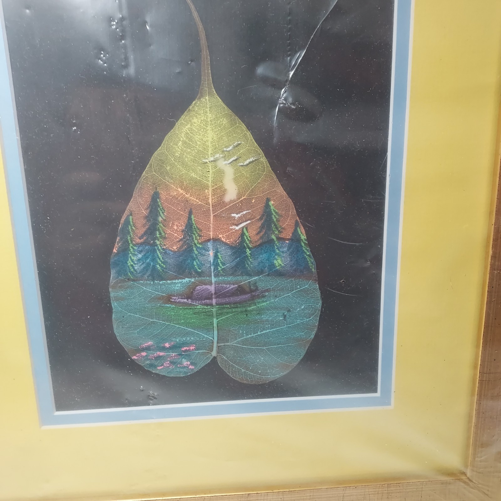 LePakshi Peepal PiPal Leaf Hand Painted Outdoor Scene Framed Art Beautiful
