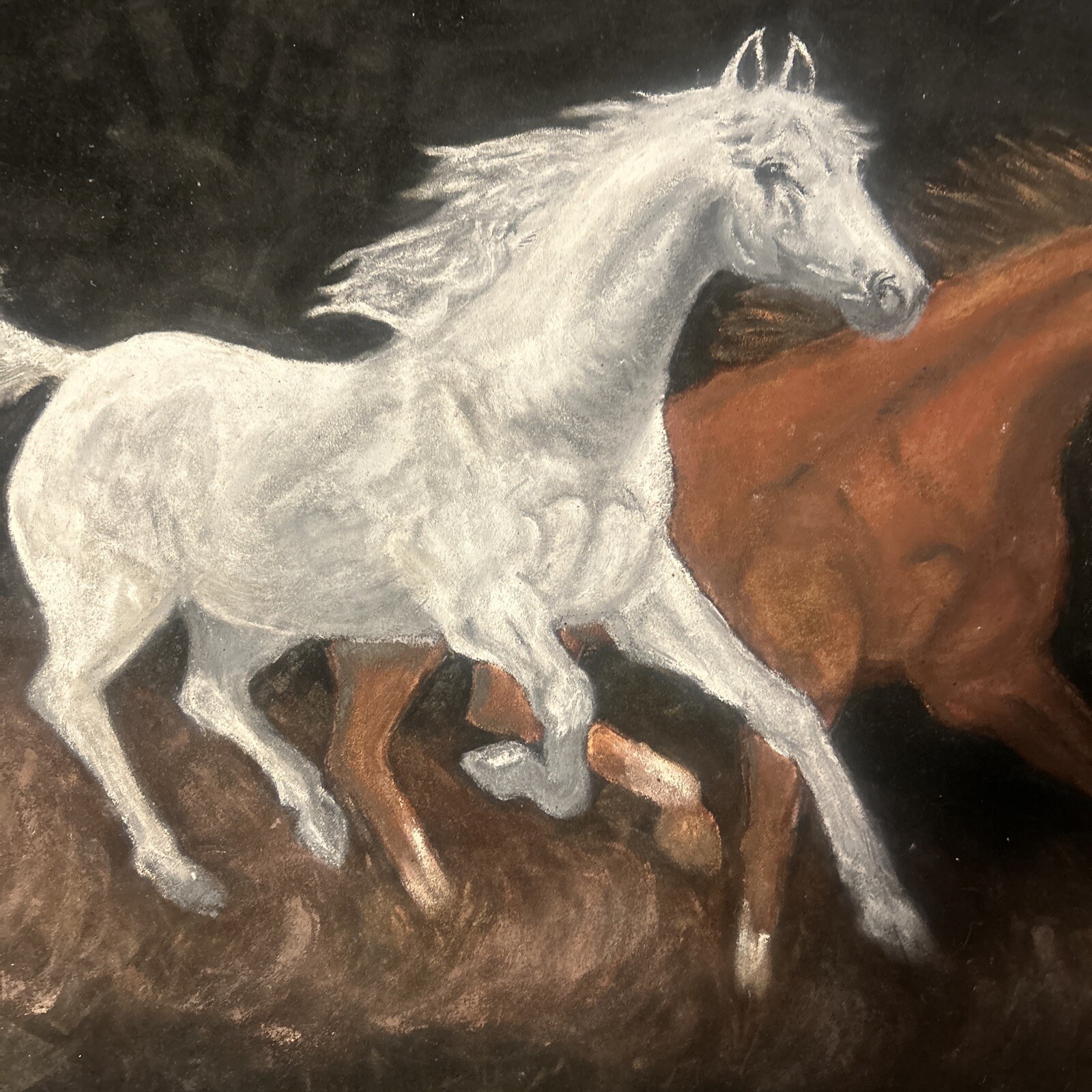 Horse Painting Signed DM 29 1/2”x 23 1/2” 32 1/2 X 26 1/2” With Frame