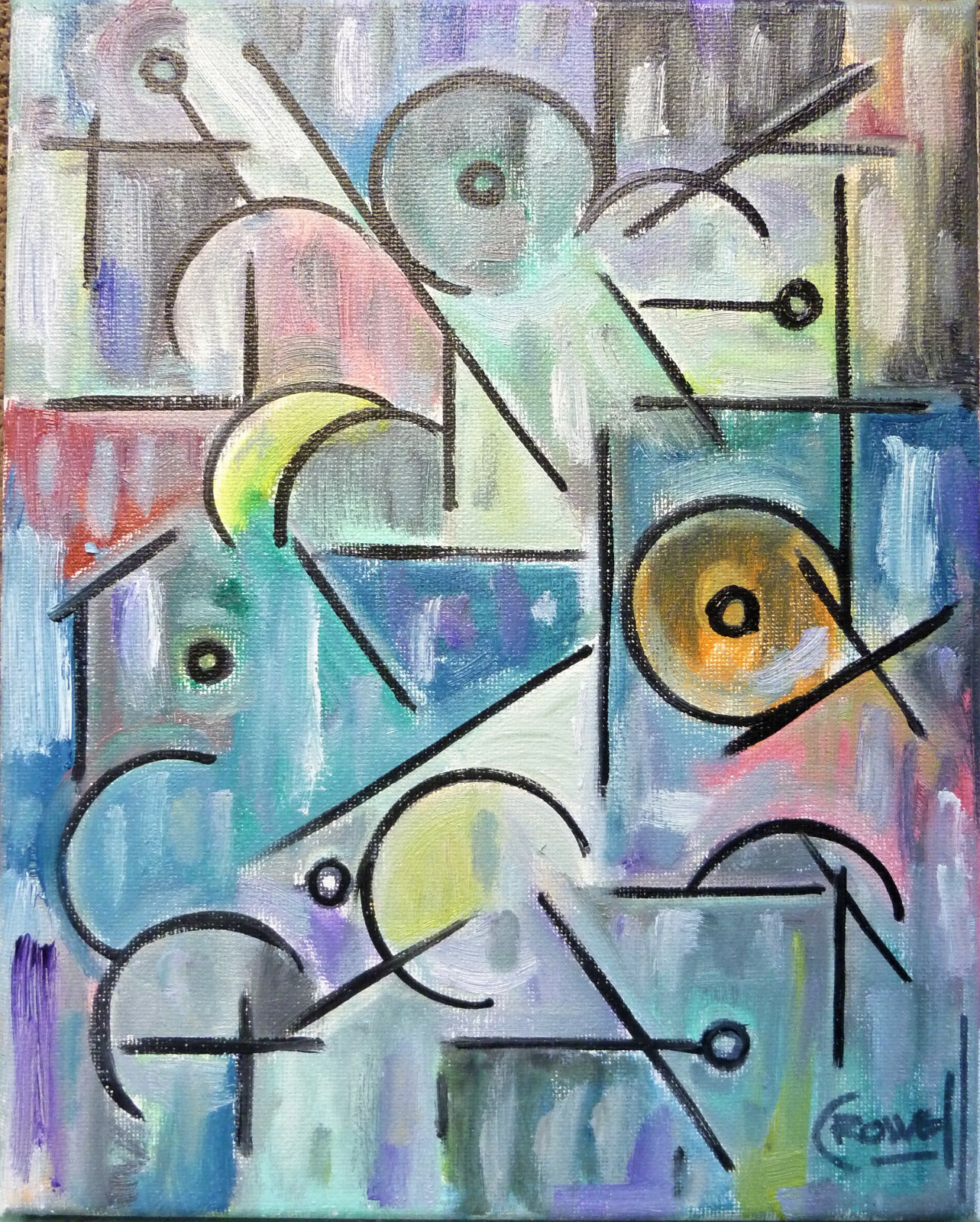 abstract THE LOWER CLASS modern oil painting 8×10 canvas original signed Crowell