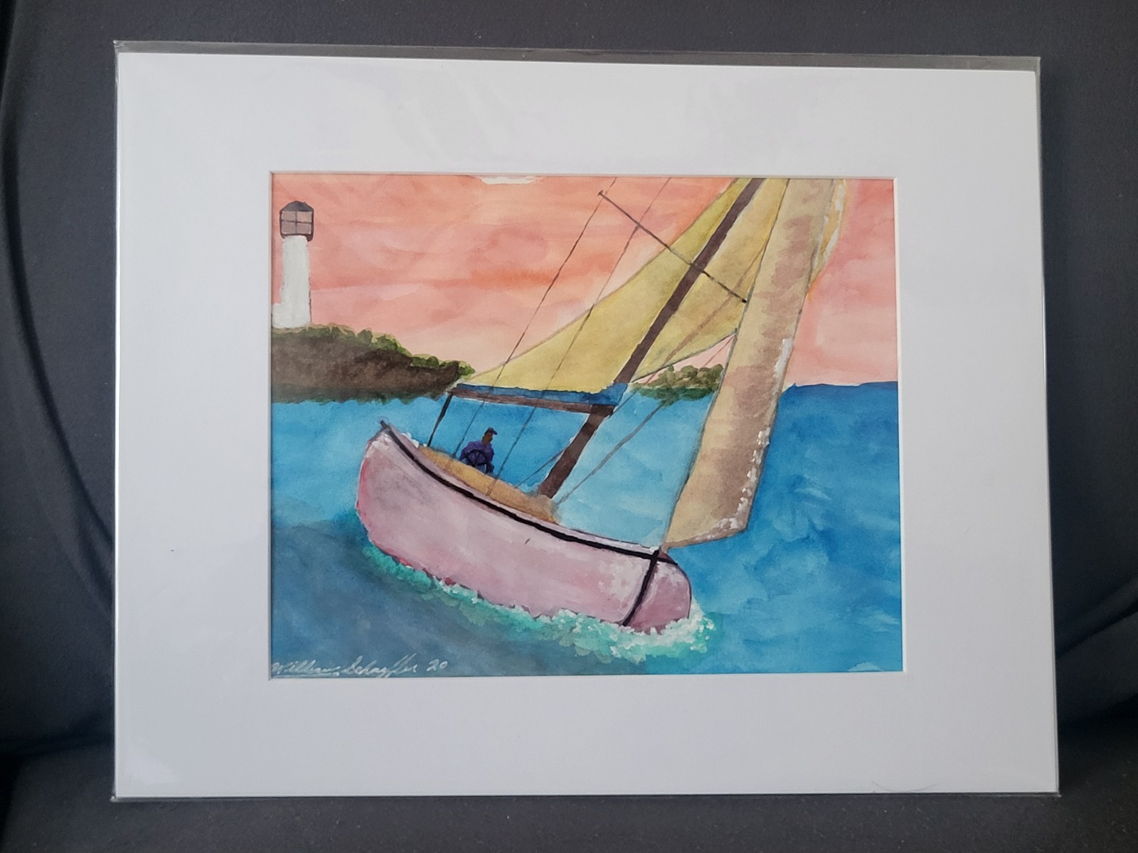 William Schaeffer Original Watercolor Sailboat Seascape Signed Matted 11×14