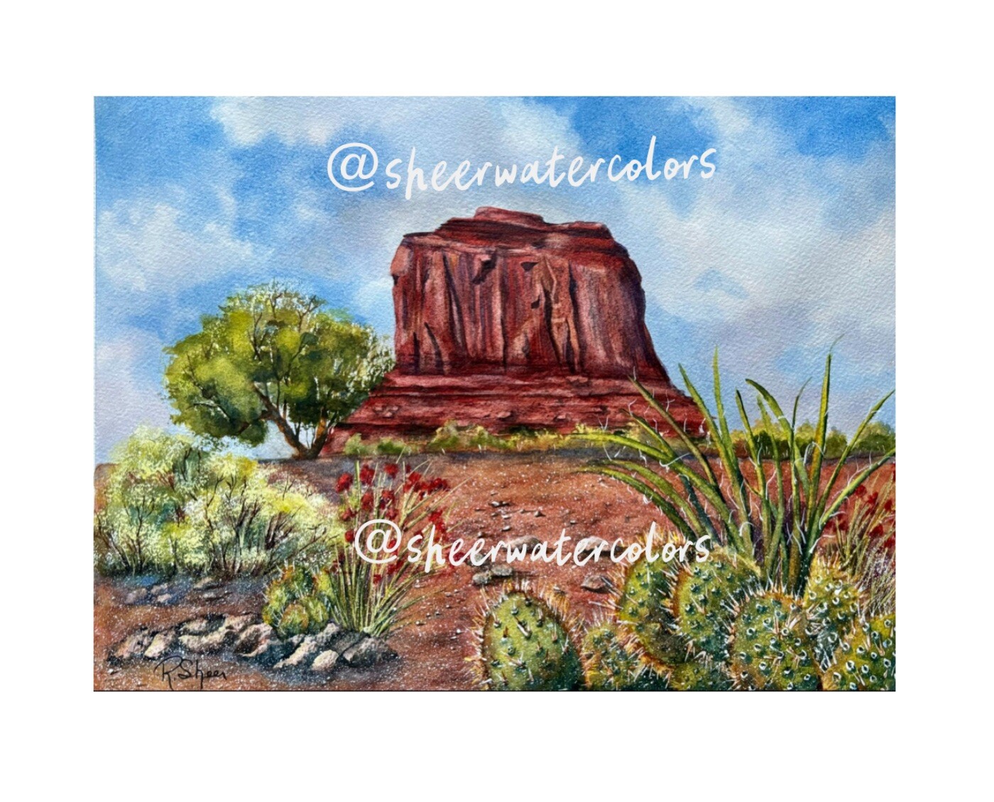Sheerwatercolors Original Painting Monument Valley AZ Merrick Butte Southwestern