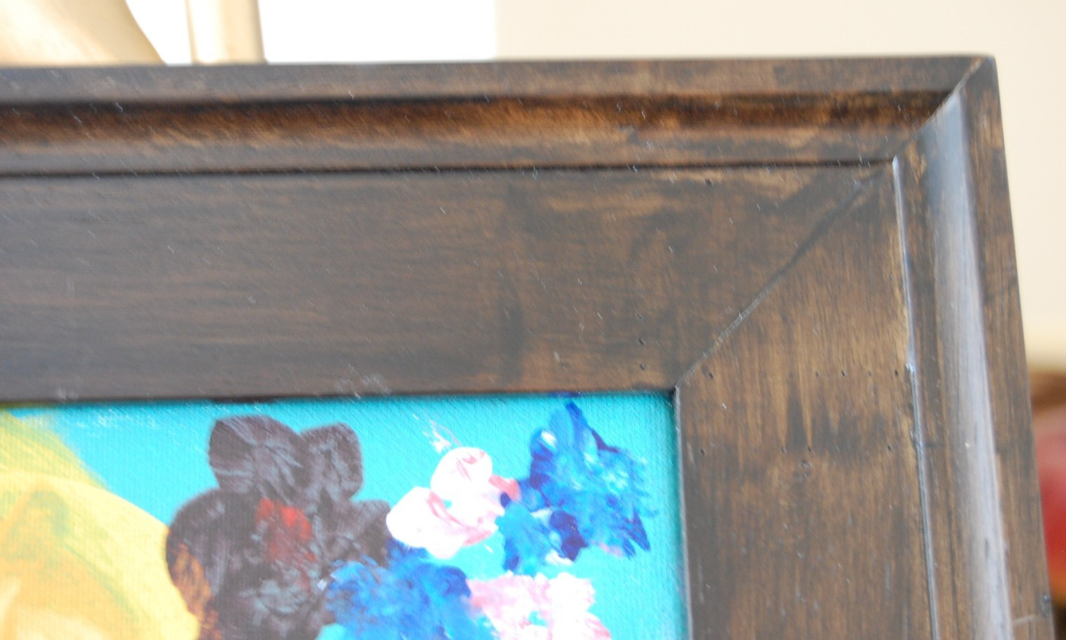 ORIGINAL FRAMED ACRYLIC MODERN ABSTRACT PAINTING OF FLOWERS ON VASE A STILL LIFE