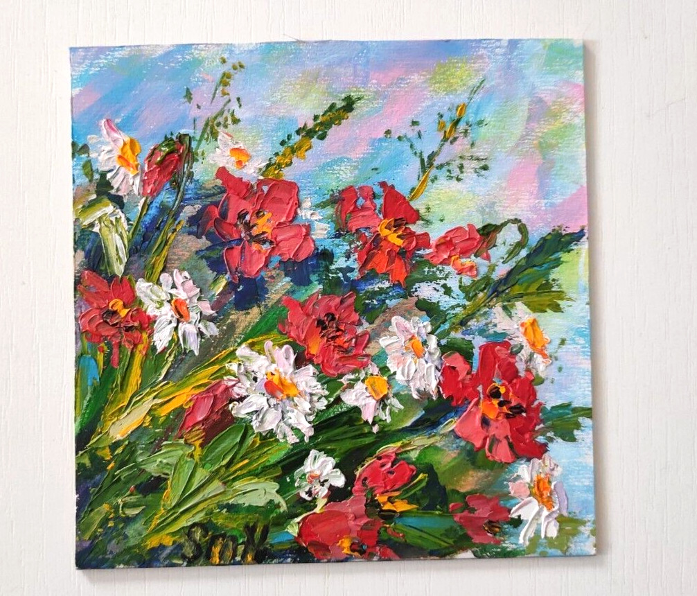Small Original Flowers Painting – Affordable Wall Art Gift – Hand Painted 6×6 in