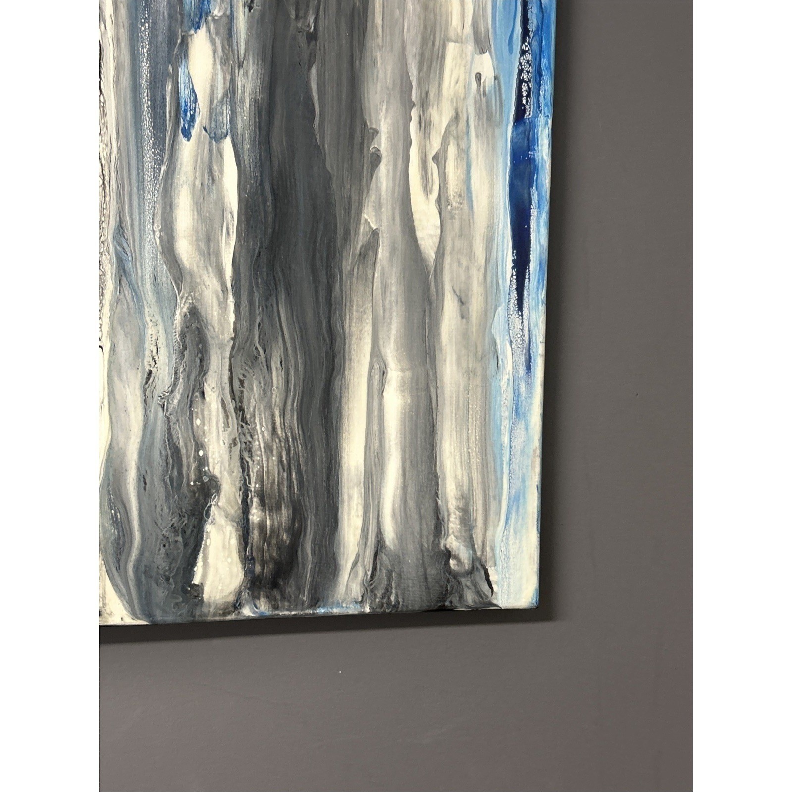 Canvas Painting 16 X 20 Blue Black Acrylic Signed Titled Whispers In the Wind
