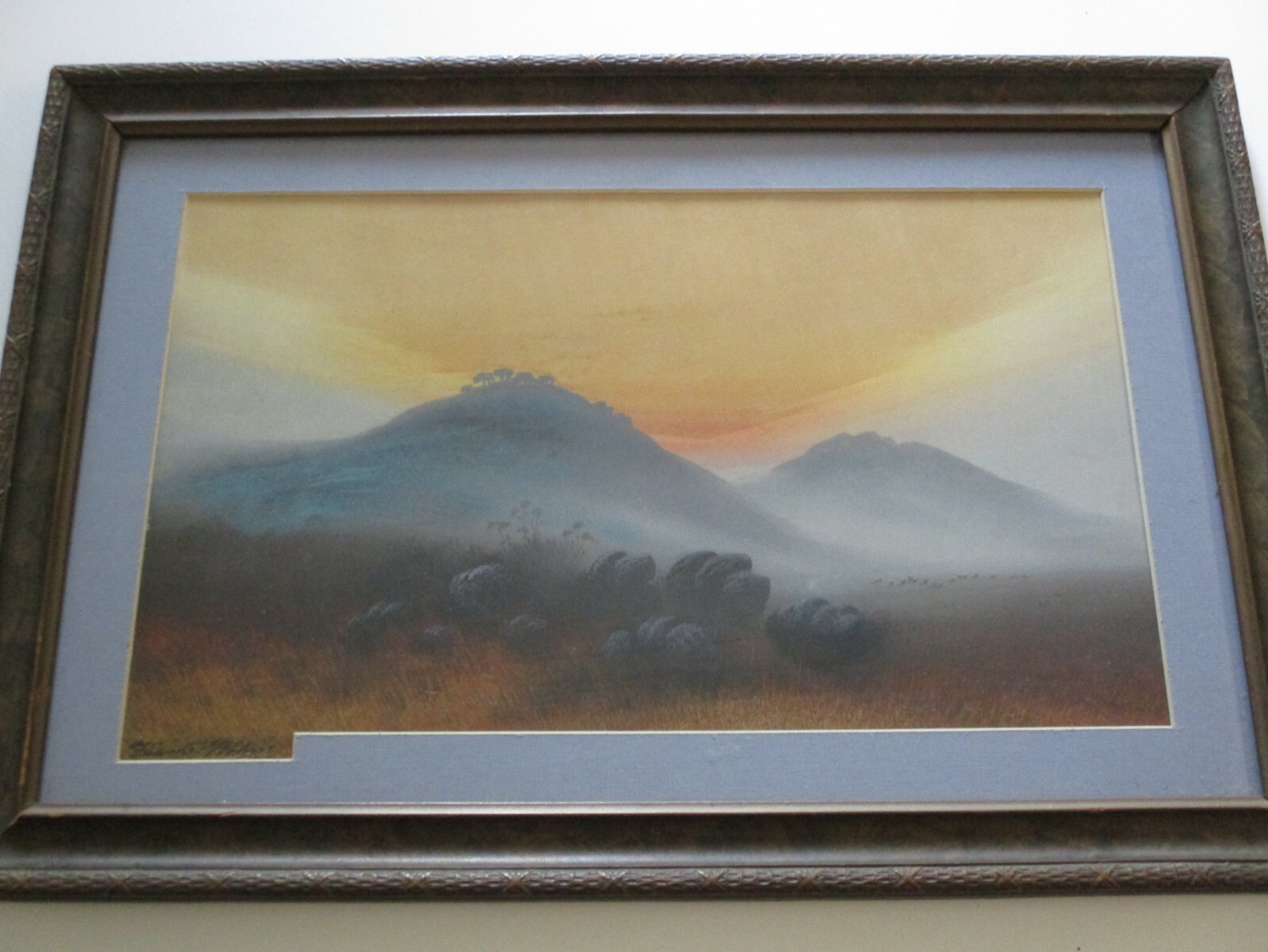 ANTIQUE TONALIST PAINTING SUNSET GLOW WITH SHEEP LANDSCAPE VIEW LISTED 1920’S