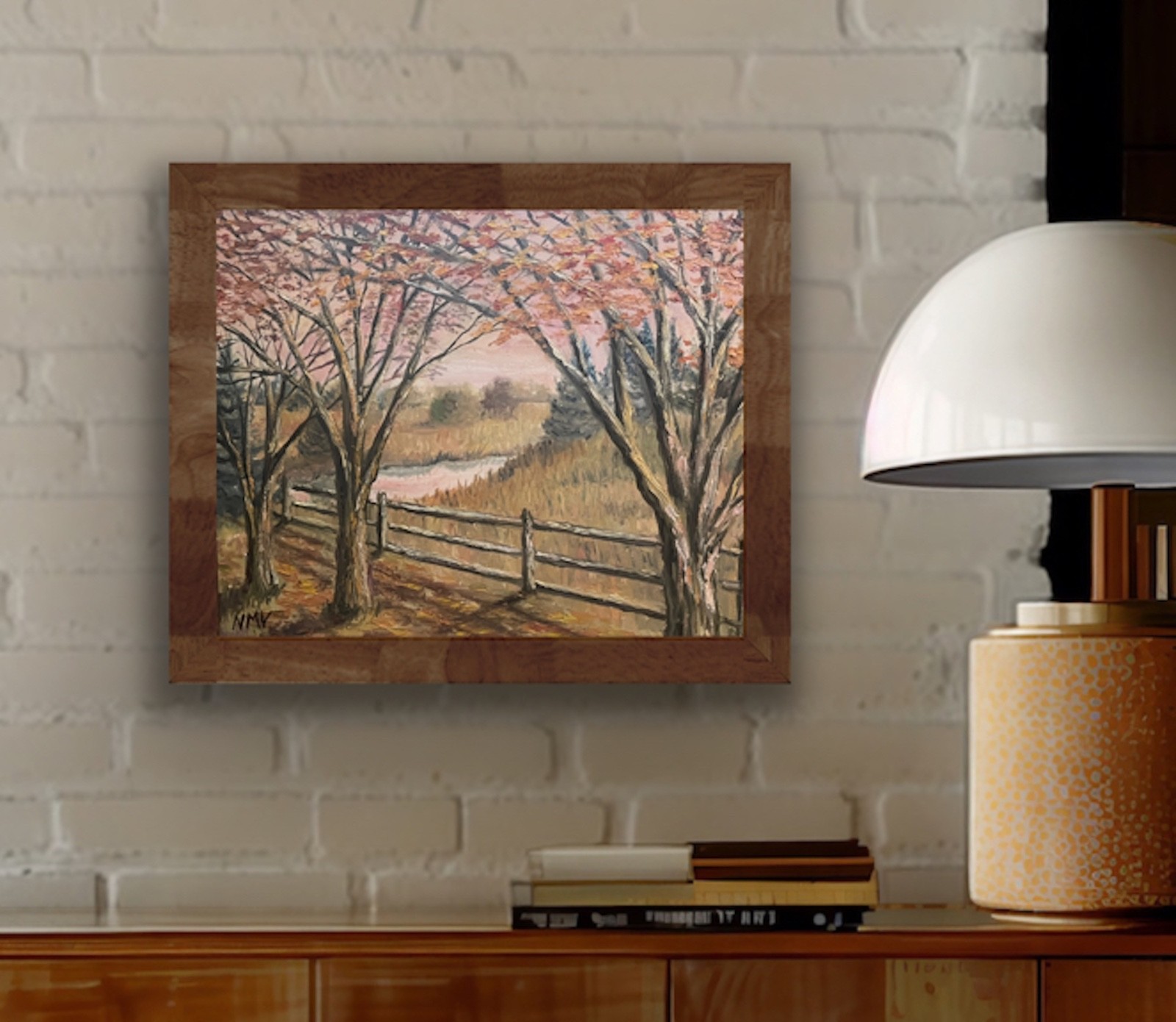 «FALL OVERLOOK» Original Oil AUTUMN LANDSCAPE Painting TREES FRAMED WALL ART