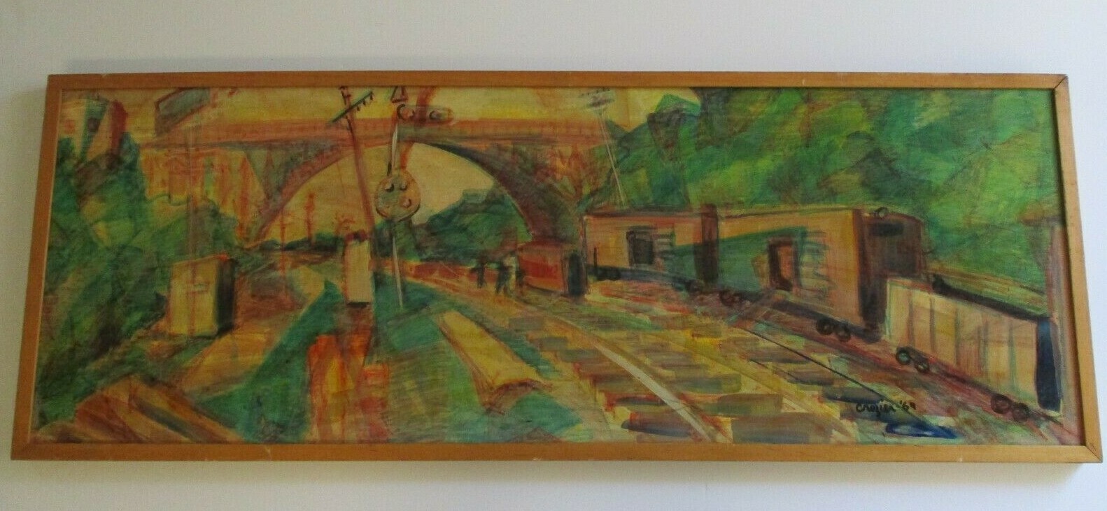 CROZIER PAINTING 1964 URBAN REGIONALISM AMERICAN MODERNISM RAILROAD TRAIN TRACKS