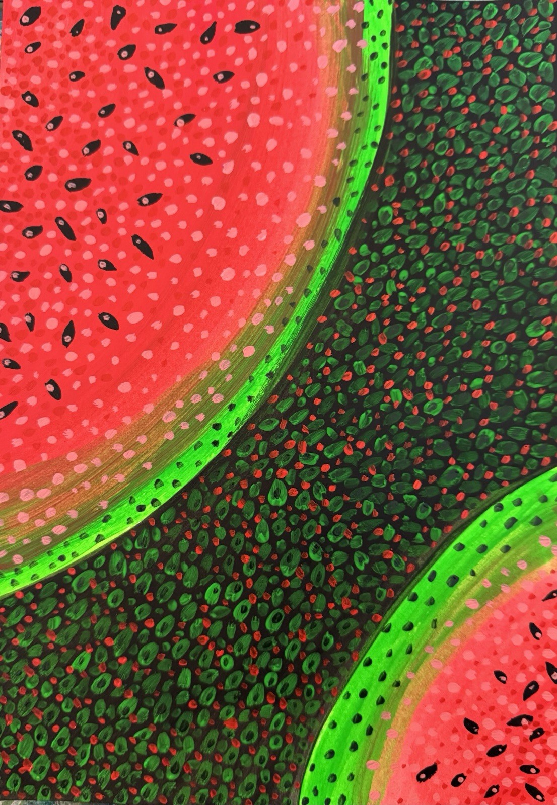 Watermelon modern folk outsider original painting art