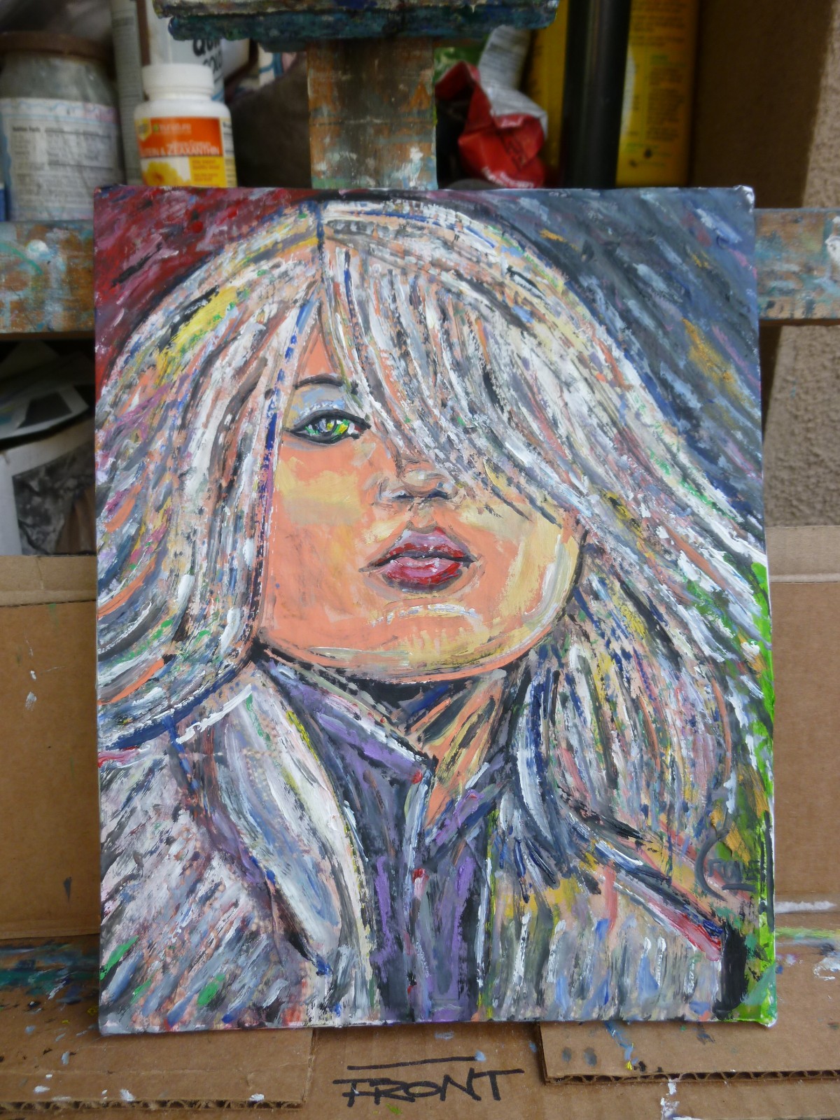LEAD SINGER OF BLONDIE original 8×10 deborah card panel oil painting by Crowell