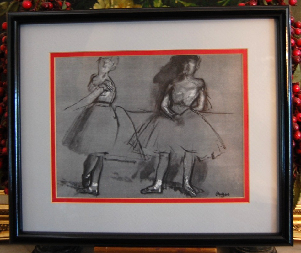 FRAMED EDGAR DEGAS VTG 1970S PRINT OF THE DRAWING TWO DANCERS LEANING ON THE BAR