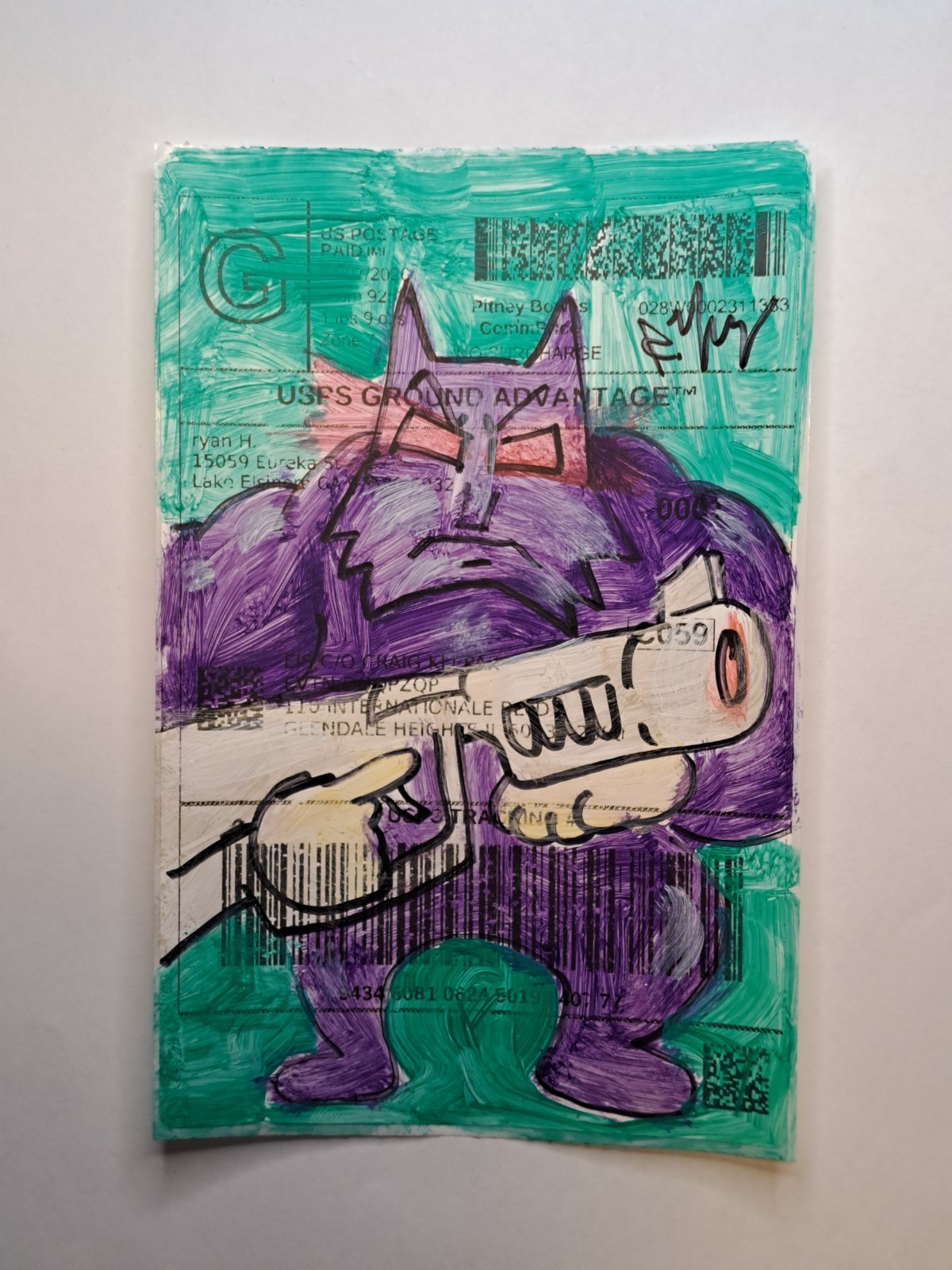 Purple green acrylic & ink «Purple Monster» 6X4″ Sticker 1/1 signed by artist