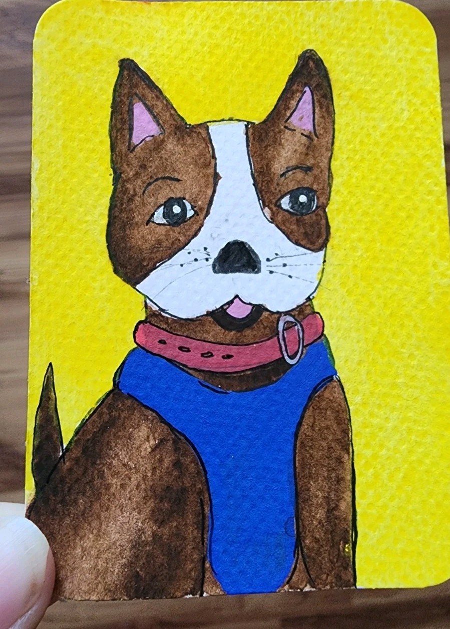 ACEO ORIGINAL WATERCOLOR ART TRADING CARD FRENCHIE DOG
