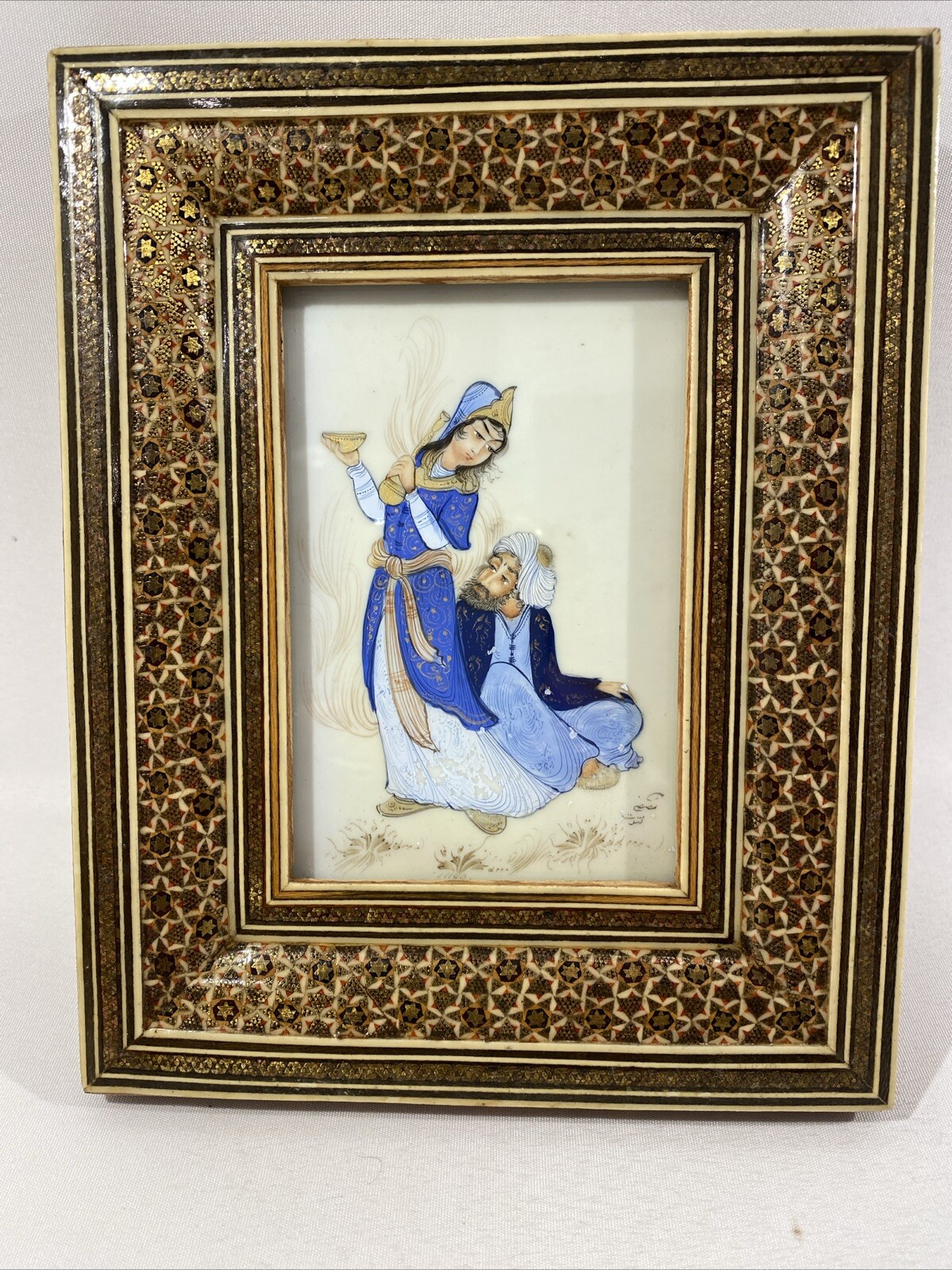 Khatam Kari Rahmen mit original Malerei signiert – Persien