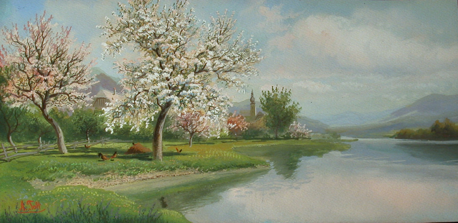 Alois TOTT (1870-1939) Spring Landscape on the Danube Bank.