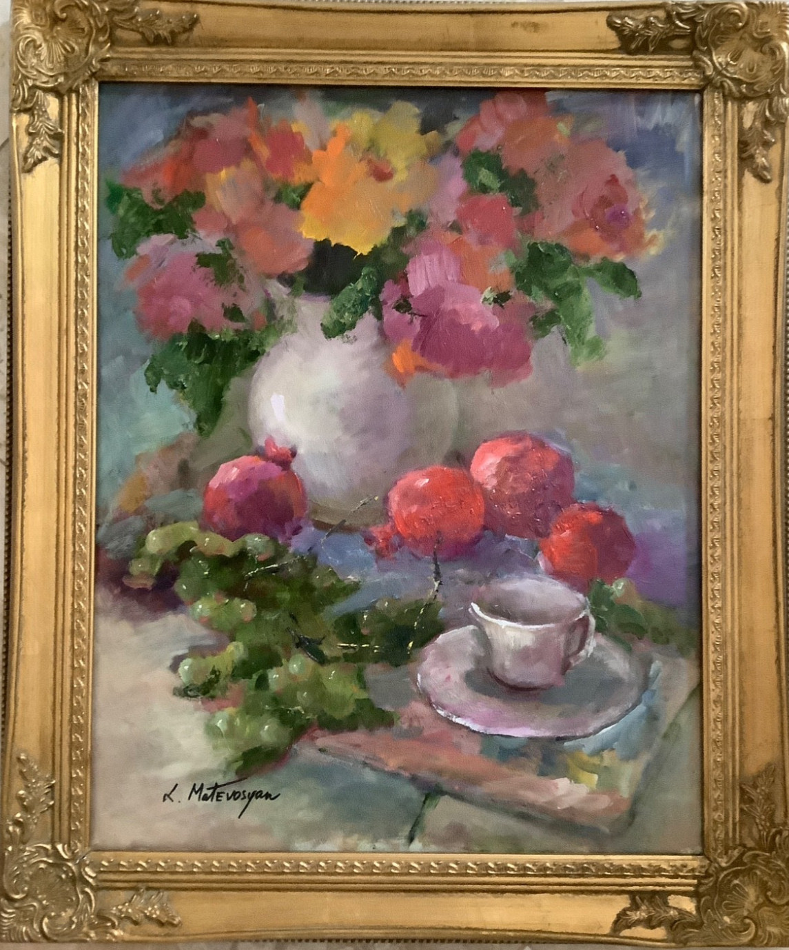 Original Framed Impressionism Oil Art Floral Still Life Signed