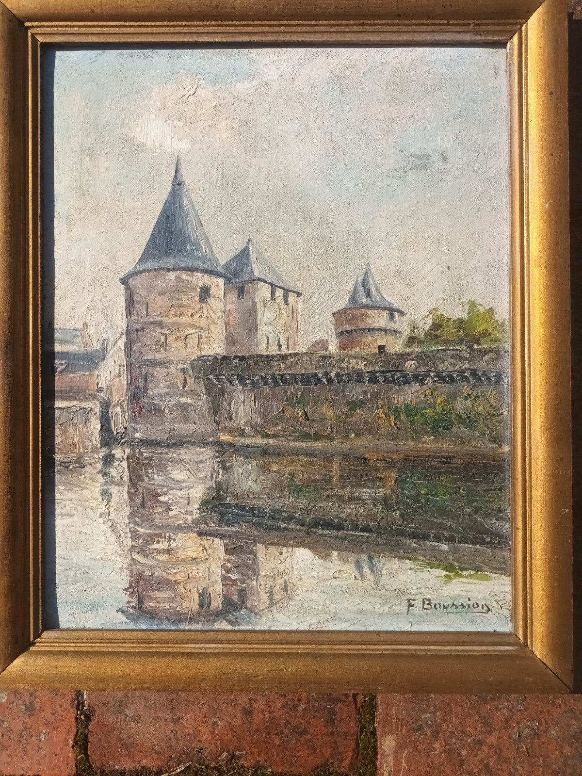 signed F Boussion French chateau oil on board 32 x 40 cm