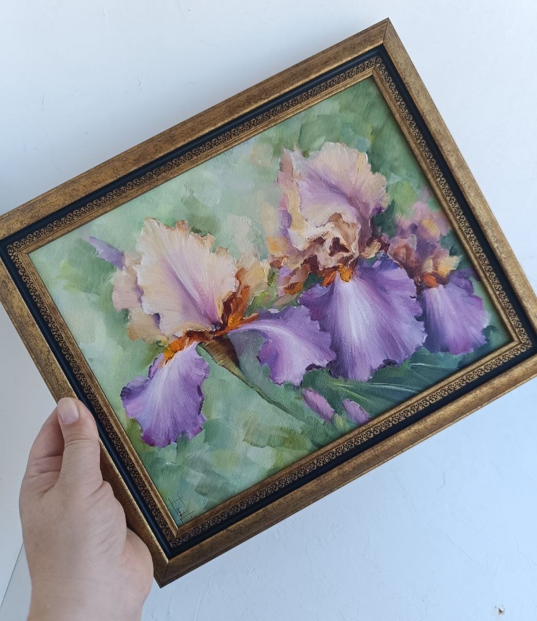 Irises in Bloom Original Oil Painting Framed Floral Artwork 8×10 in