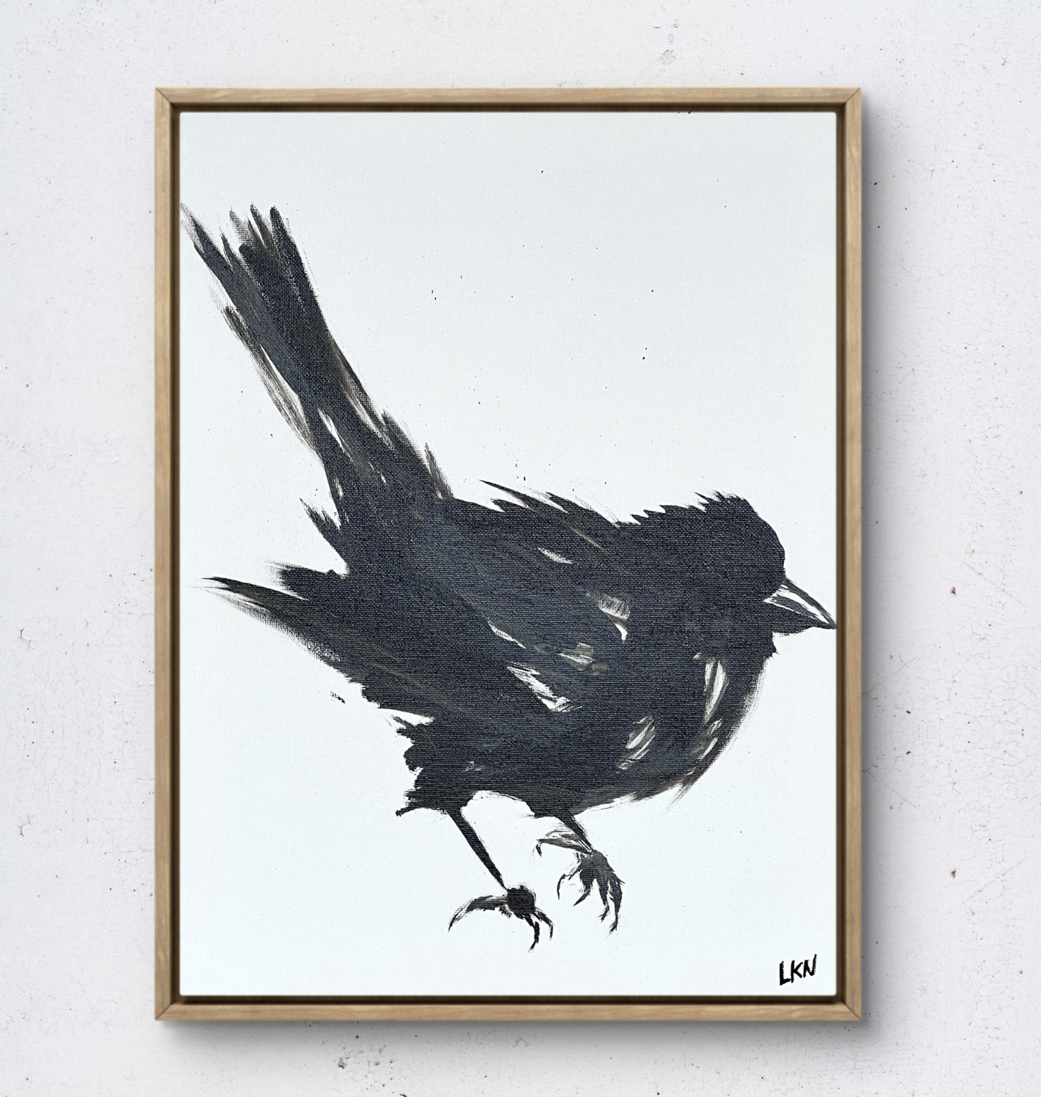 Laeknapes Monochromatic Sparrow Abstract Art 12X16 Canvas Home Expressionist