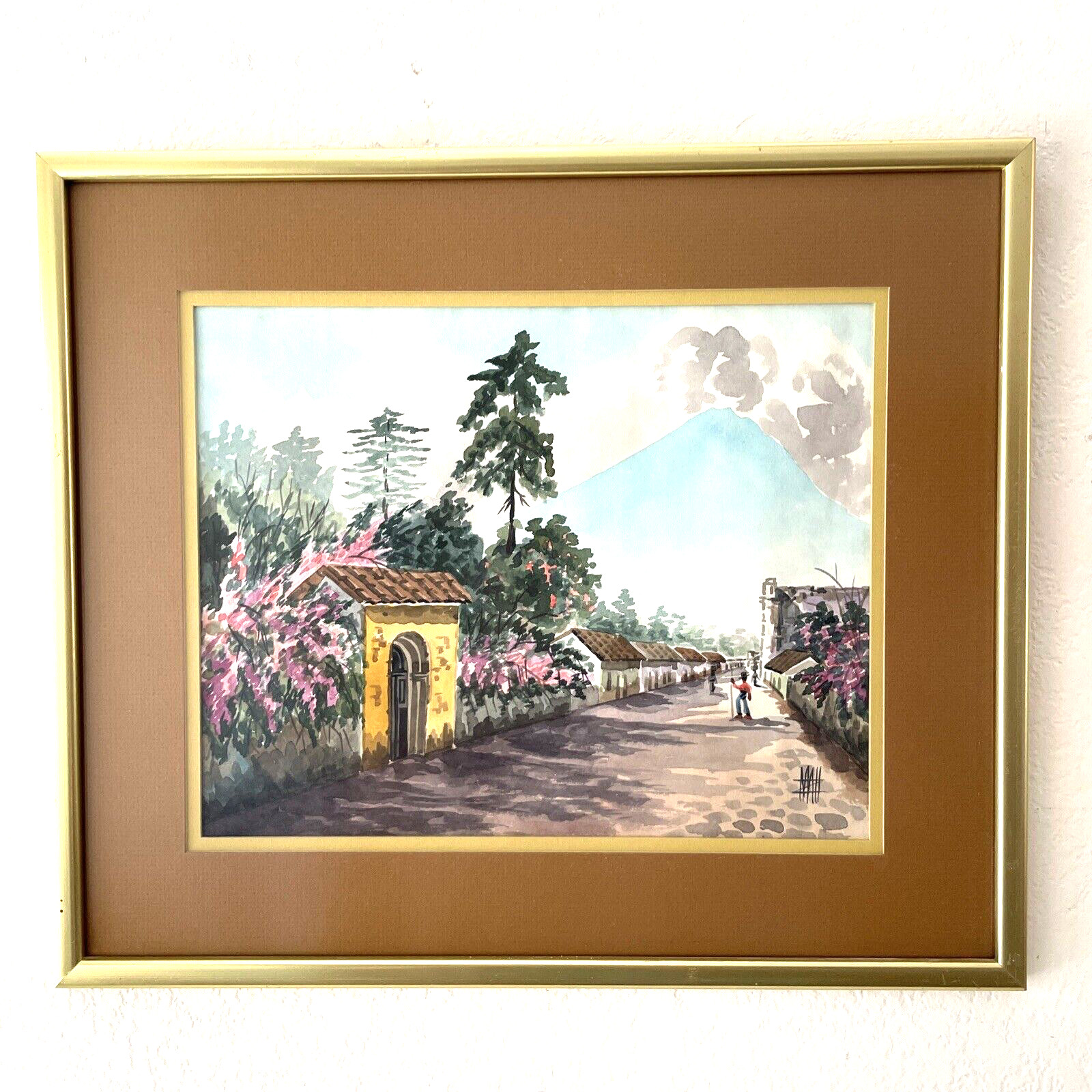 Pair Vintage South America Island Landscape Watercolor Paintings 18×15″ Signed