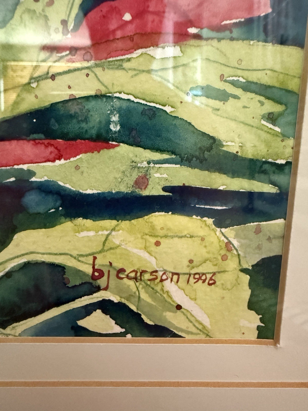 Vertical Tropical Watercolour Painting Artist Signed Framed – Gold 20”L X 10”W