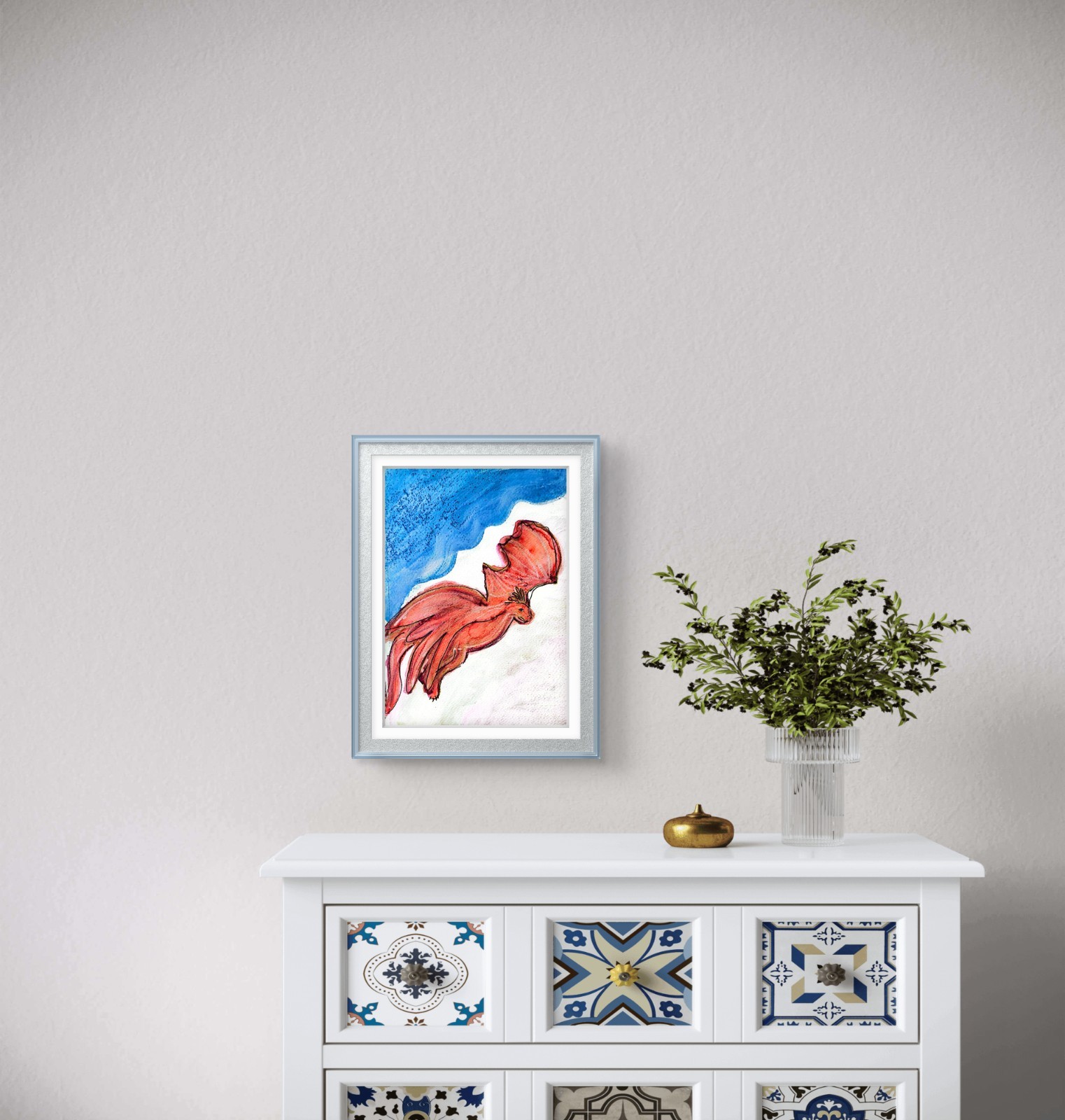 Red Winged Dragon Contemporary Expressionist Original 7×10 Watercolor Painting