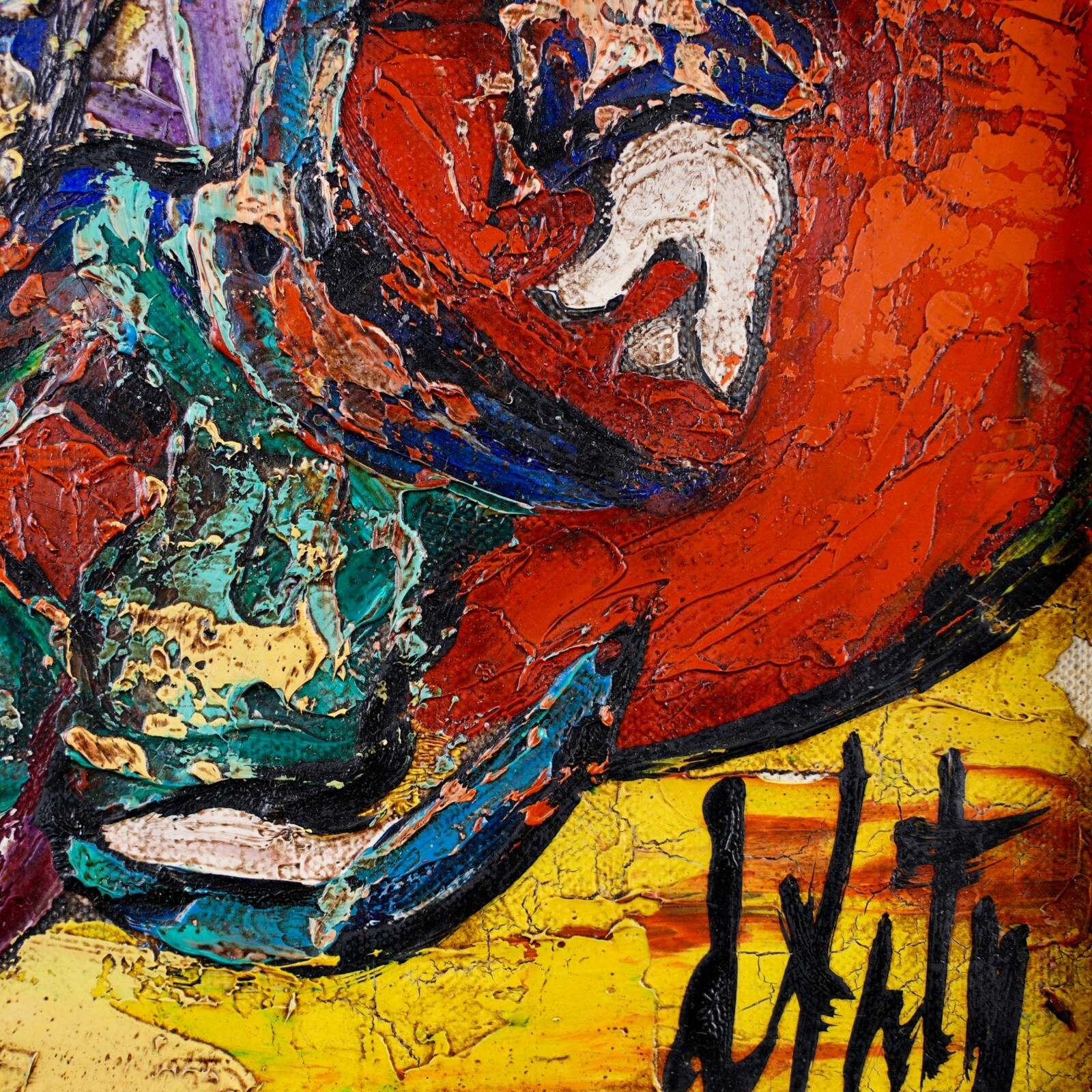 Vintage Original Expressionist Oil on Canvas «Clown Dancer» By Henry D’Anty