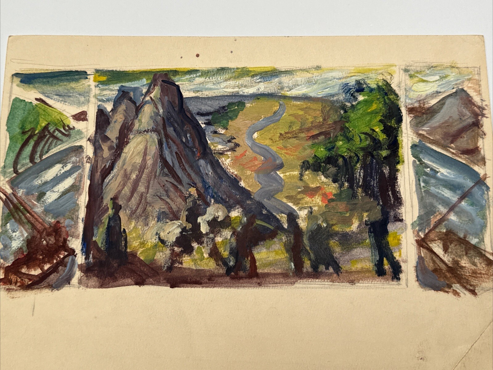 Jo Cain PAINTING ANTIQUE WPA MURAL STUDY LISTED AMERICAN REGIONALISM INDIANS