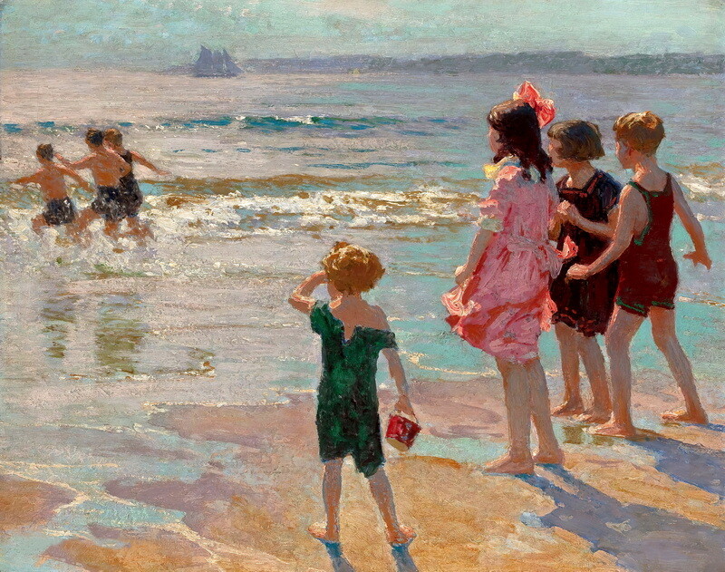 Children on the Beach Oil painting Wall Art Giclee Printed on Canvas P1868
