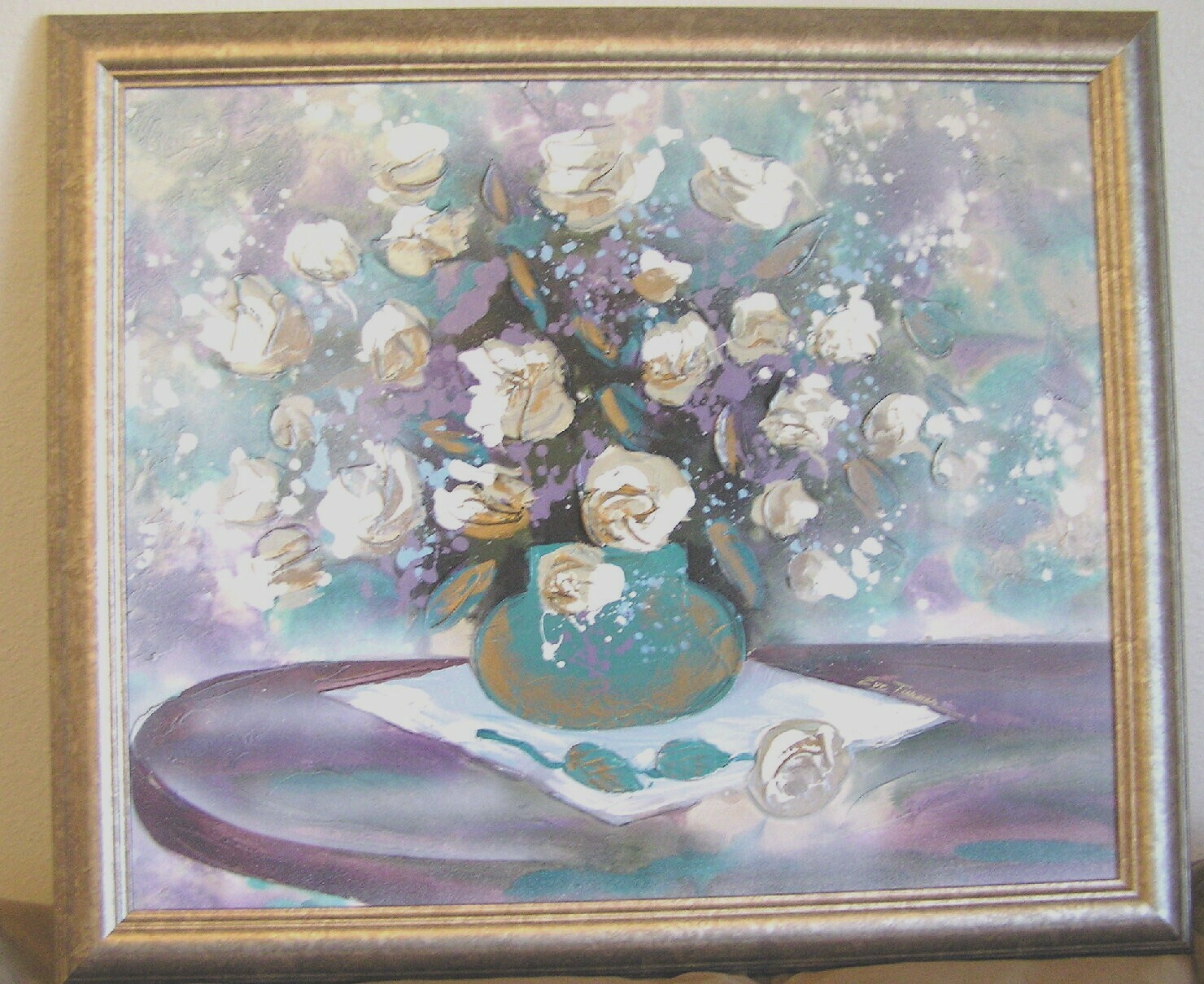 FRAMED ORIGINAL FLORAL STILL OIL IN IMPASTO BY ARTIST EVE TURNER 20 X 24 INCH