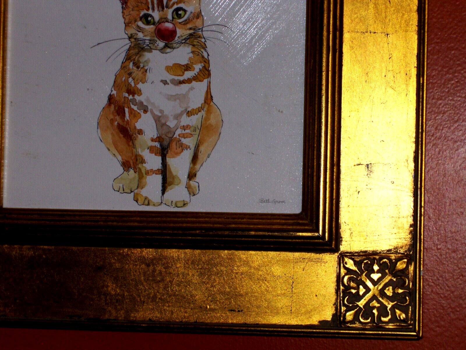 LOVELY Cat Winter Joy Celebrations Signed Betti Grove Giclee Painting Canvas