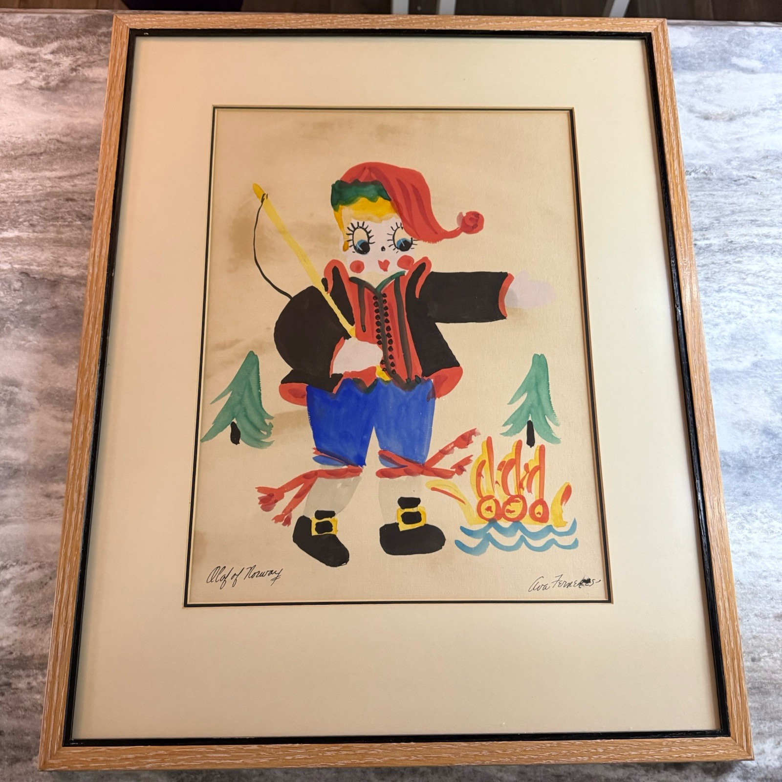 Ava Fernekes painting Vintage signed Listed WI artist 23x 18 1/2 Olaf Of Norway
