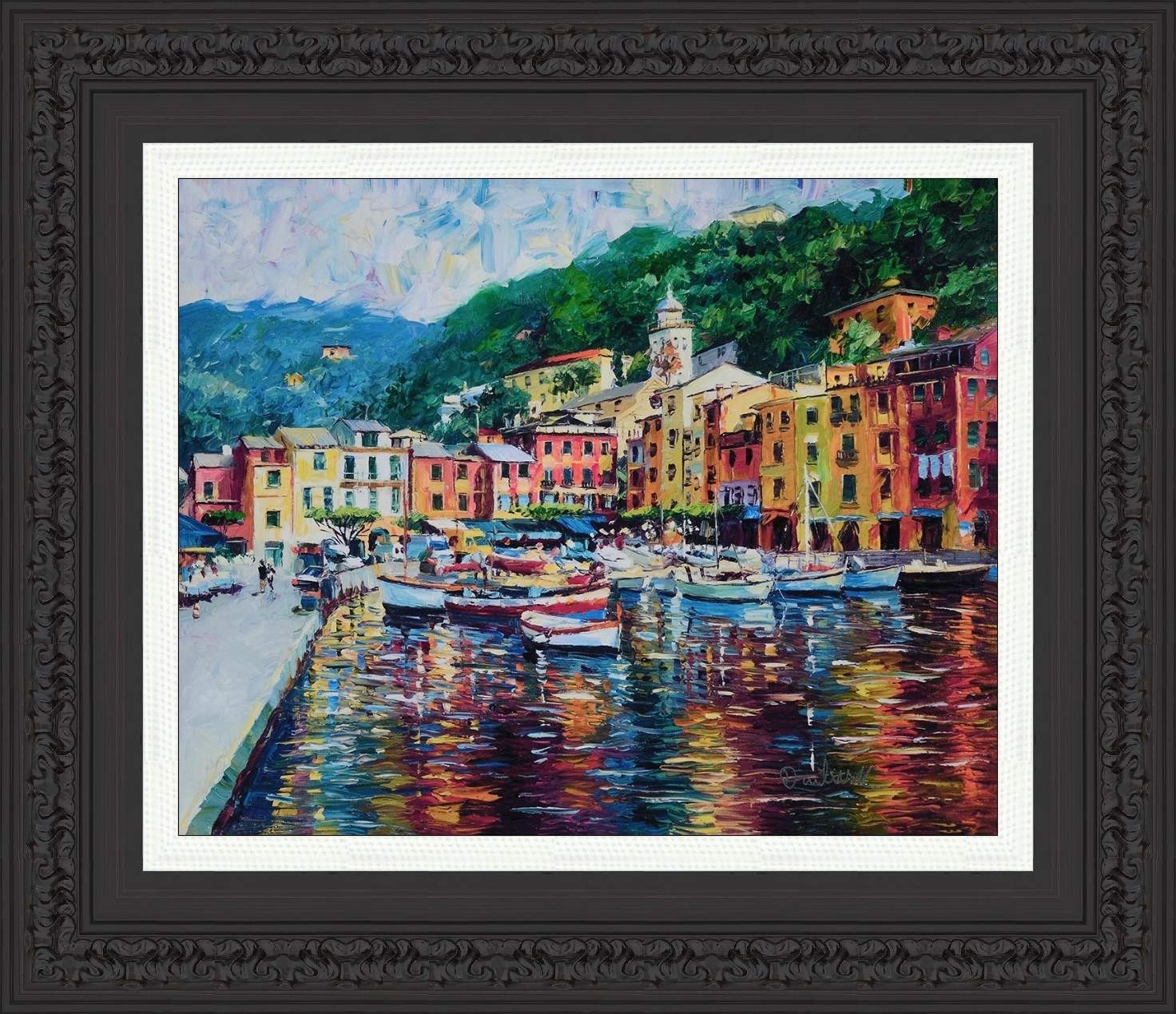 NEW DANIEL WALL «Portofino Harbor» Giclee/Canvas Hand-Embellished Signed-COA