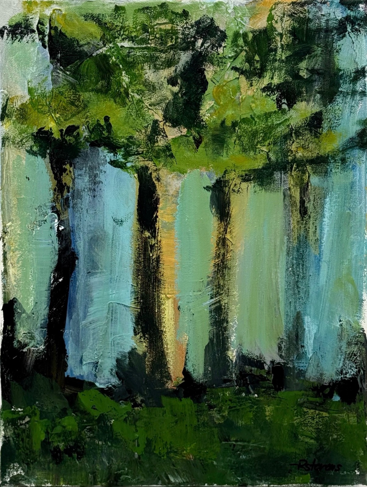 Original Tree 11×14 Painting Acrylic Forest Landscape R Stevens Home Decor