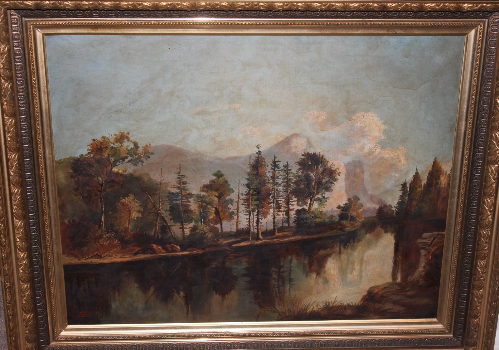 LARGE ANTIQUE OLD WESTERN OIL PAINTING.