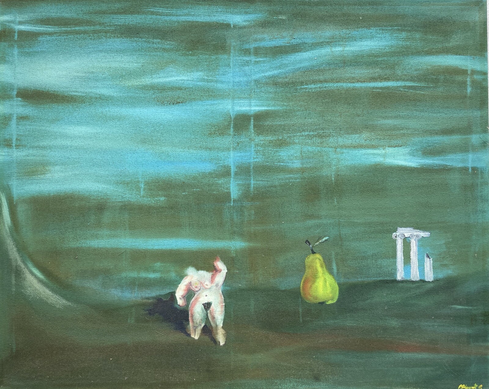 Modern Art Wide Landscape Female Torso Ruin Columns Pear 100x80cm
