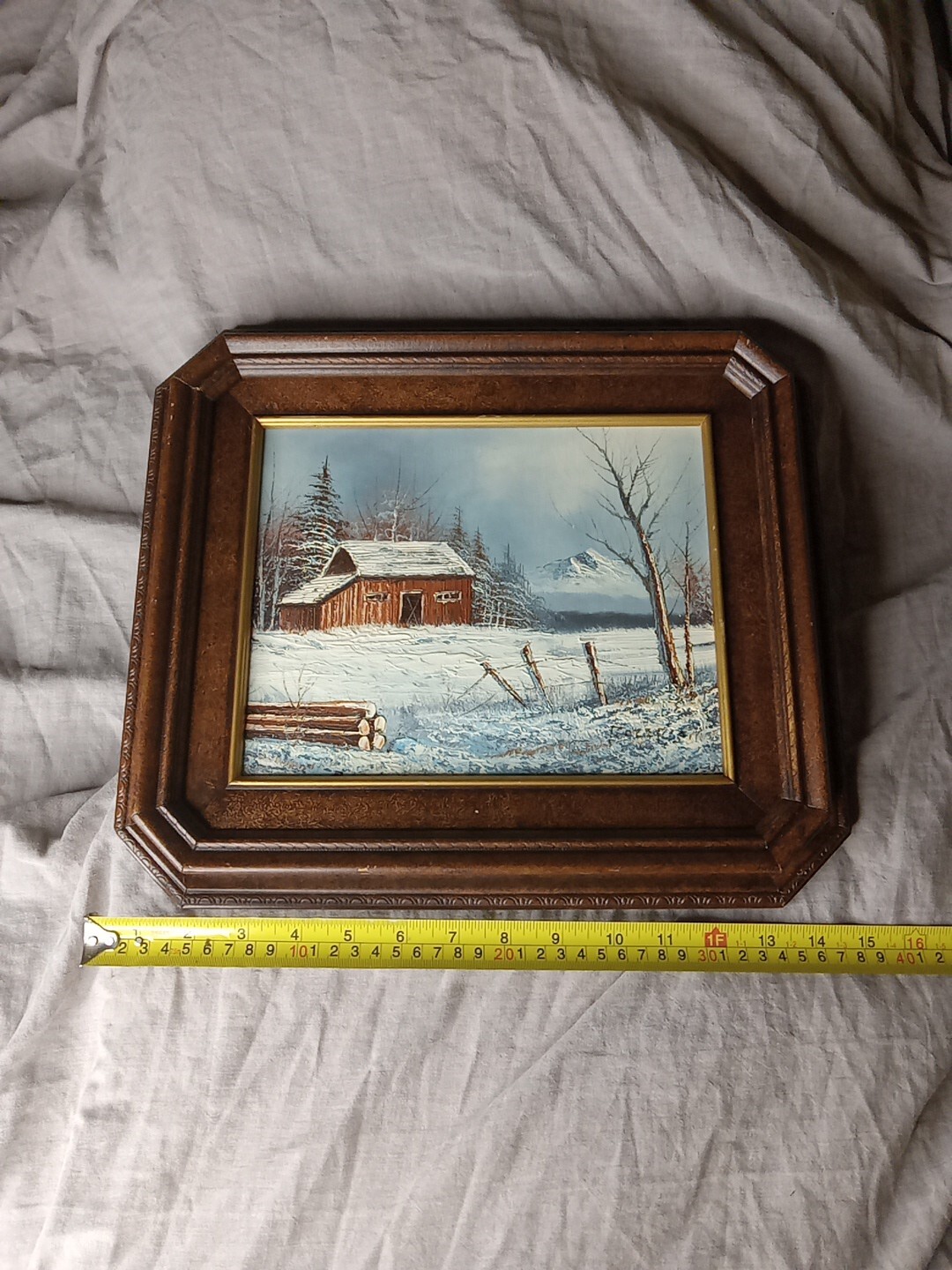 Rozario Original Winter Snow Scene Framed Oil Painting