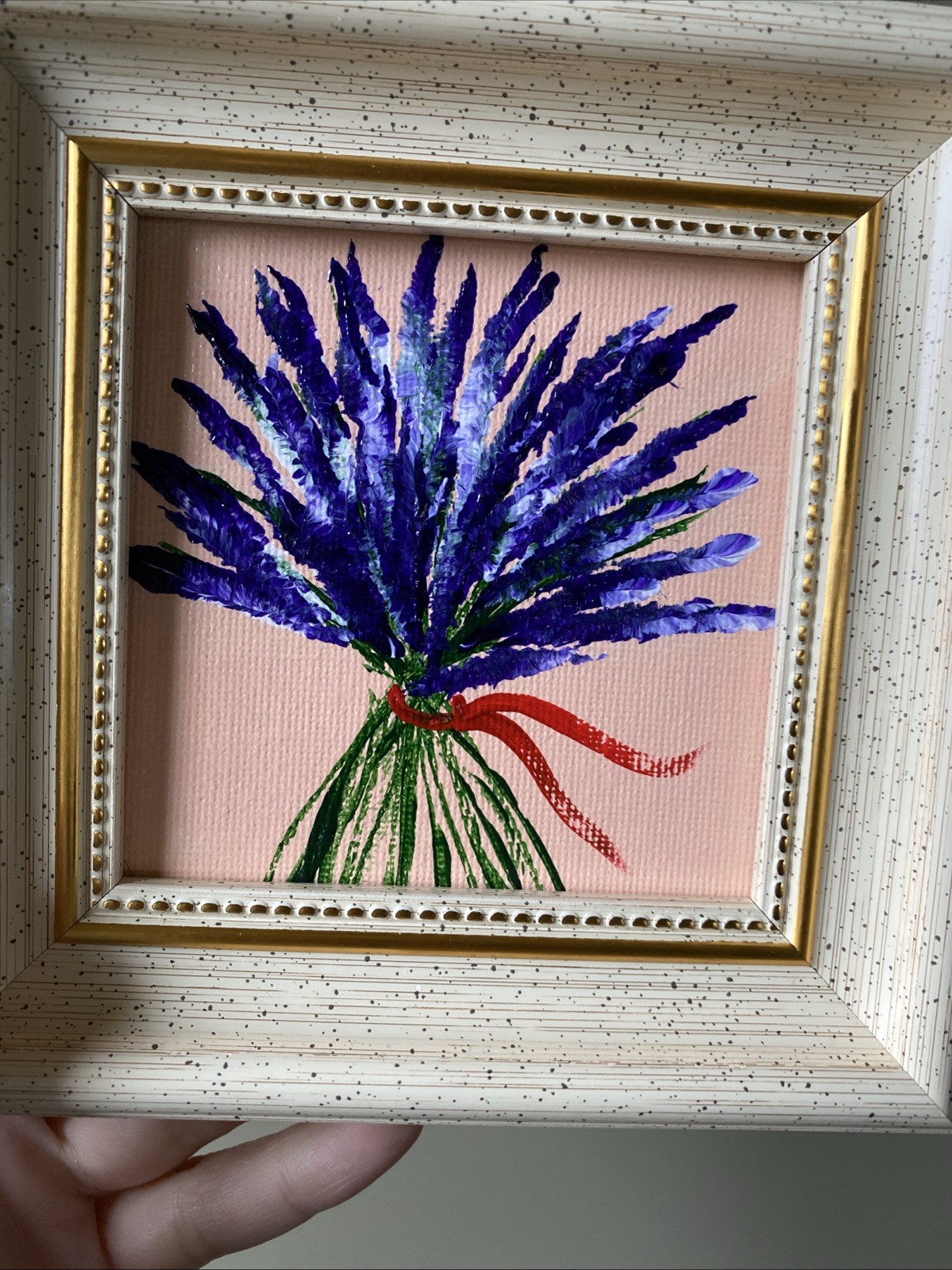 Lavender Flowers ,Original Acrylic Painting On Canvas Panel,4/4 Framed