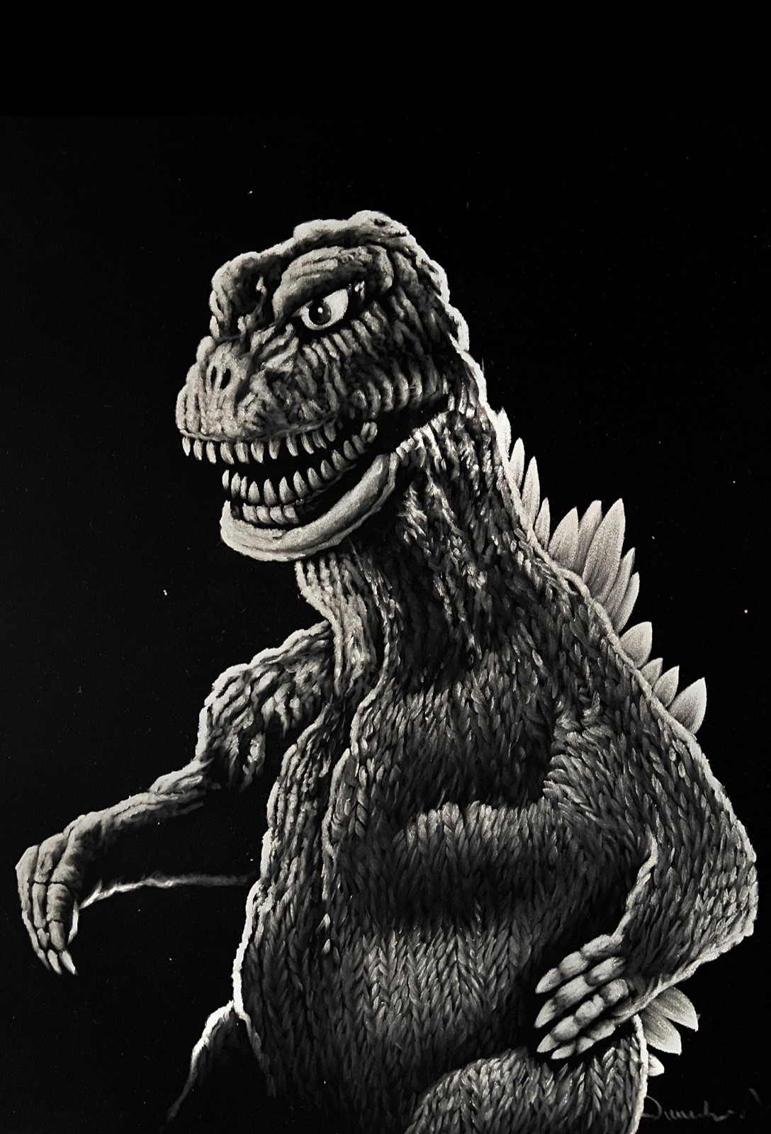 Godzilla The King of monsters Gojira monster movie black velvet oil painting art