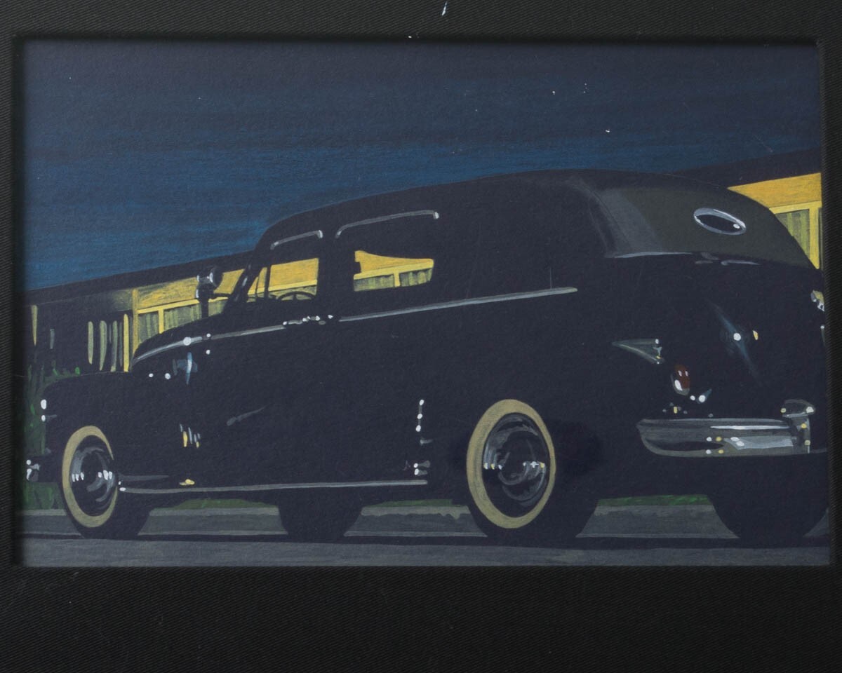 Original James Farrah Car Painting Packard Mercury Black 15-3/8″ x 12-1/8 Framed