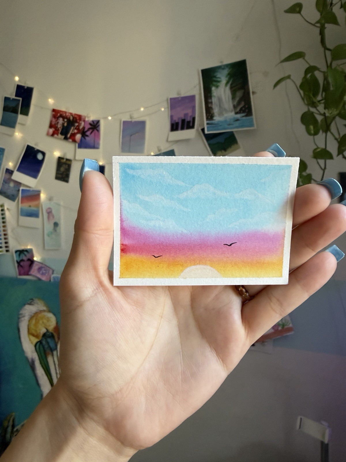 Original ACEO Evening Glow Sunset Sky And Clouds Watercolor Dreamy Sunset Sky