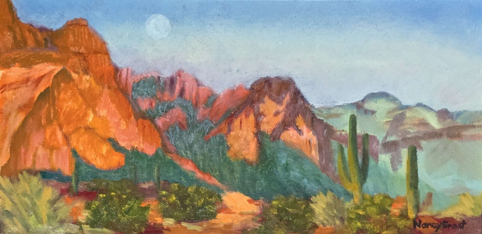 Sunset Desert Moon, Oil Painting