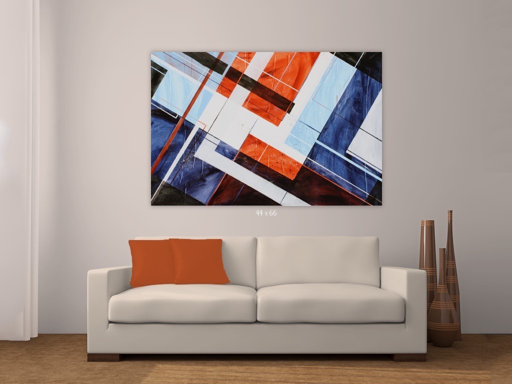 ShawNshawN Original HUGE Painting on Canvas Geometric Abstract Blue Red Art