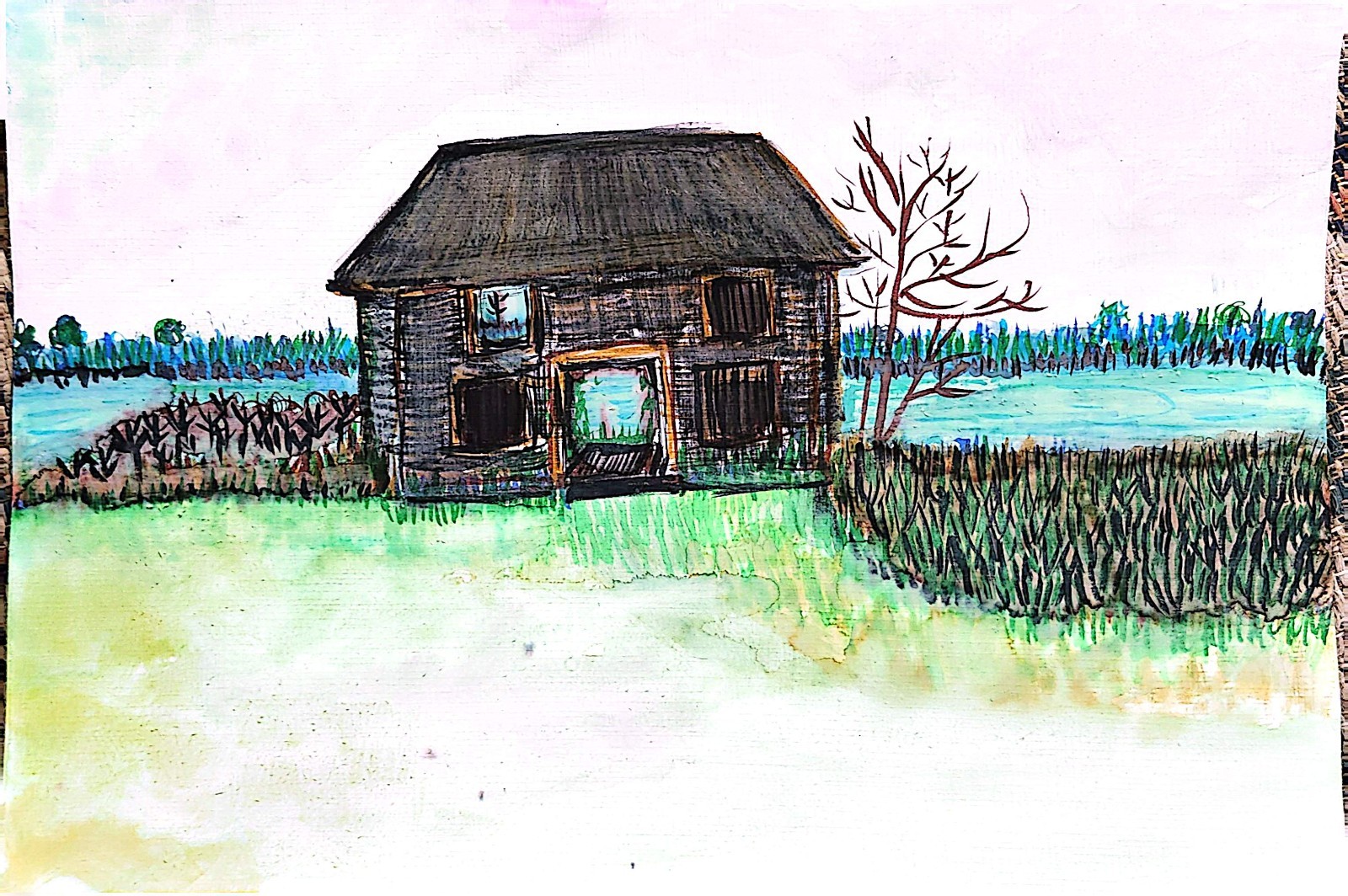 Hector NY Seneca Wine Trail Path Contemporary Watercolor 9×12 Original Painting