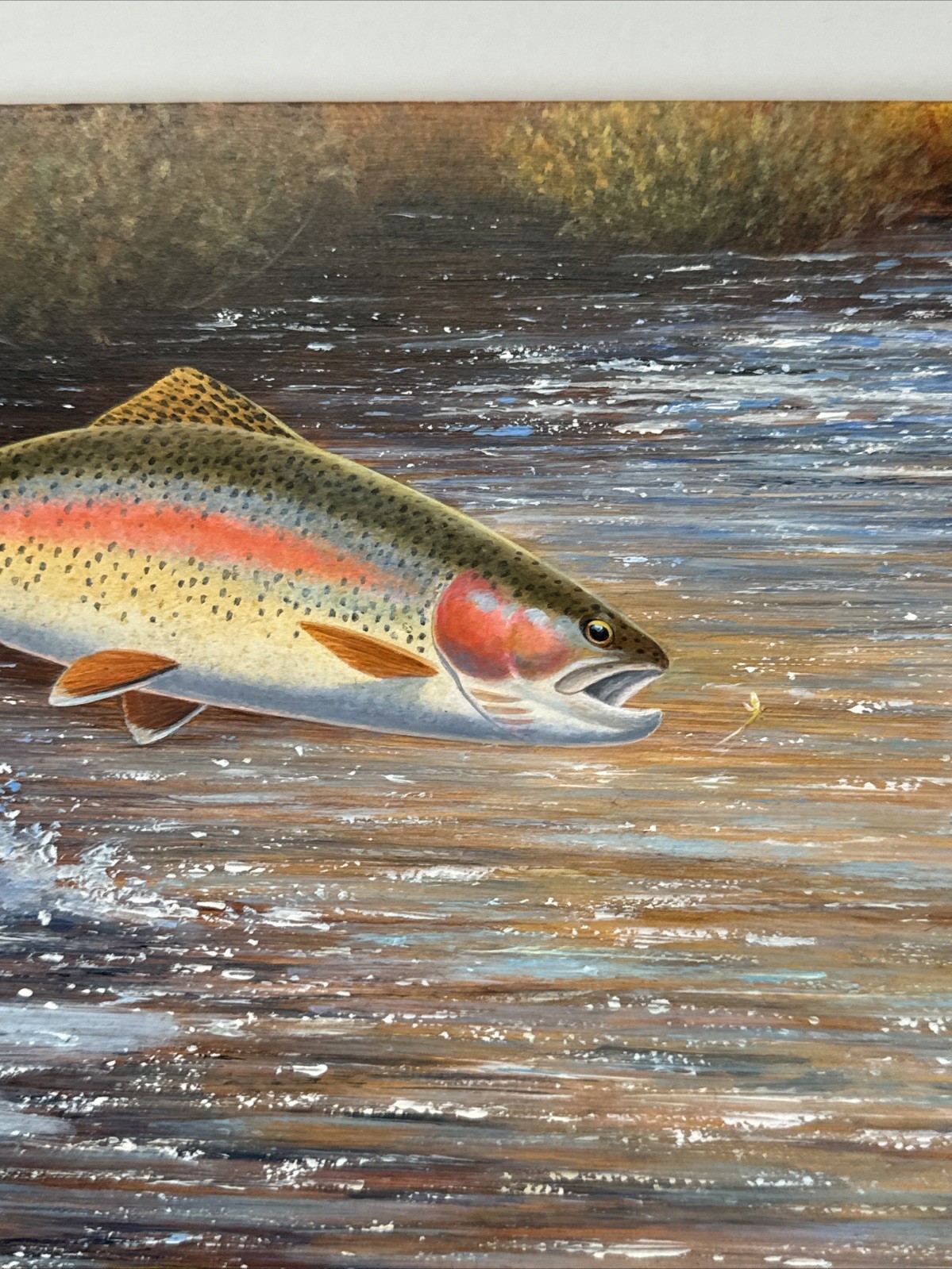 Fish Painting Fishing Jumping Fly Lure River Stream David Chapple Listed Famous