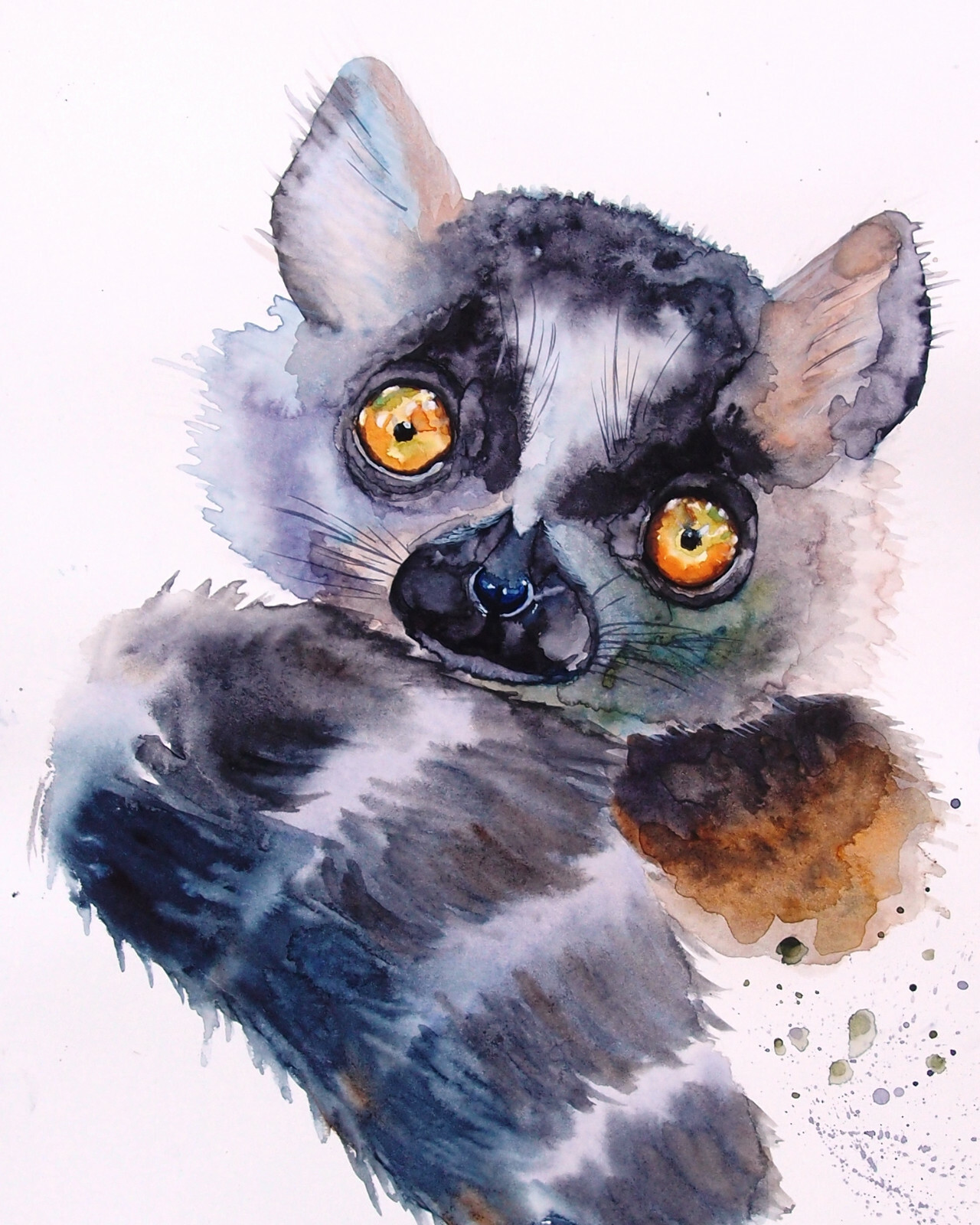 Original Art Watercolor Aquarelle Painting Lemur Animal Home Decor Gift Ukraine