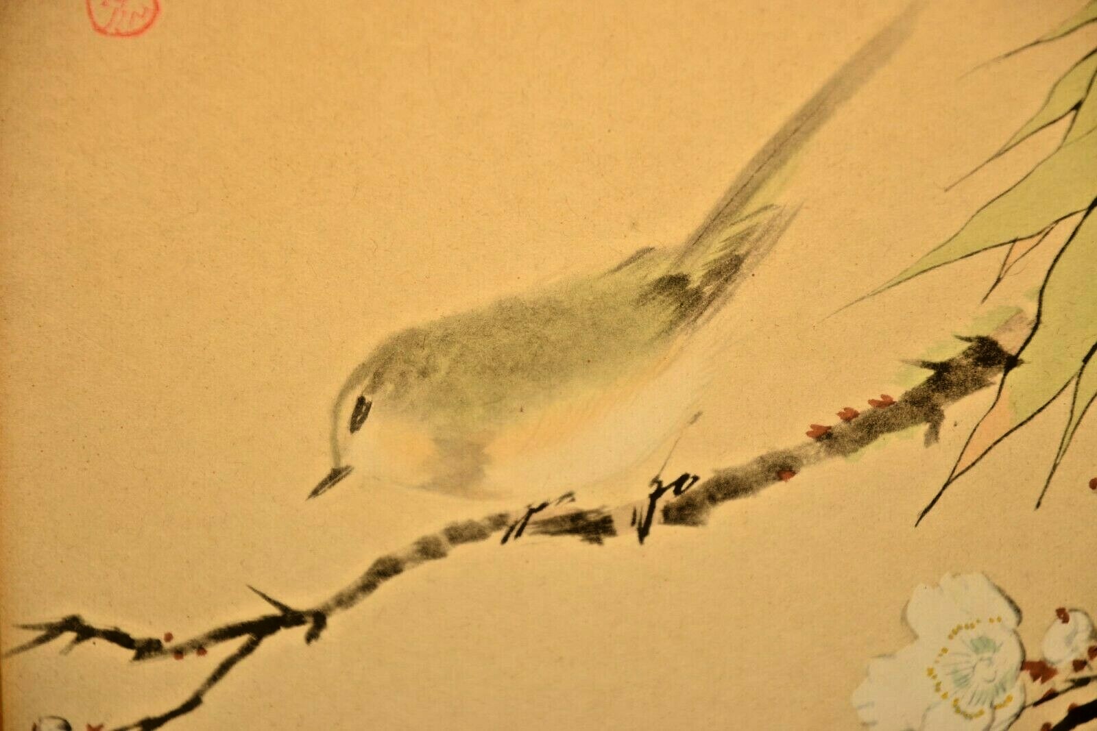 Antique Original Vintage Signed Chinese Floral Bird Portrait Watercolor Painting